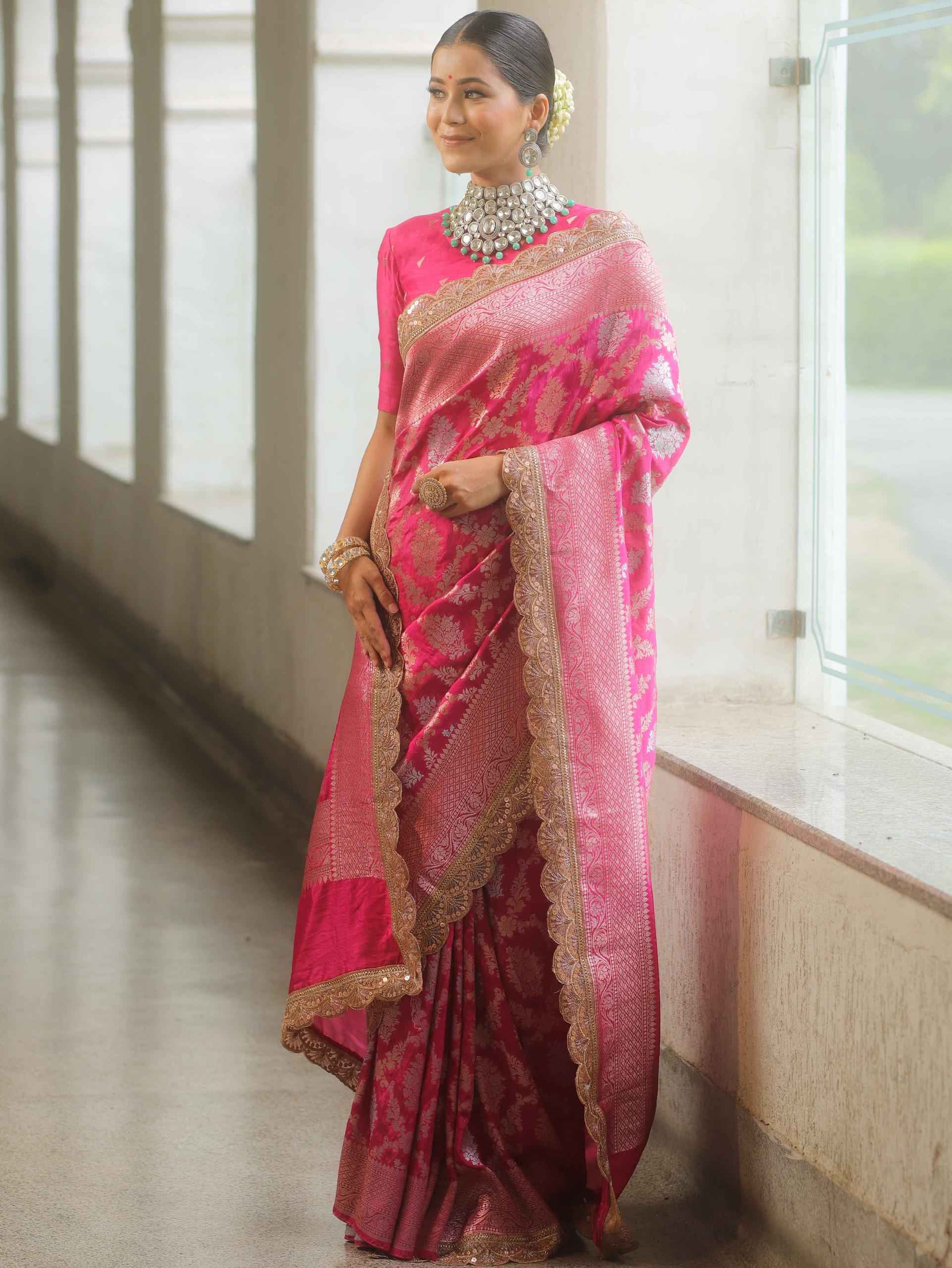 SOFT BANARASI KATAN SILK WITH DESIGNER LACE SAREE AT WHOLESALE PRICE