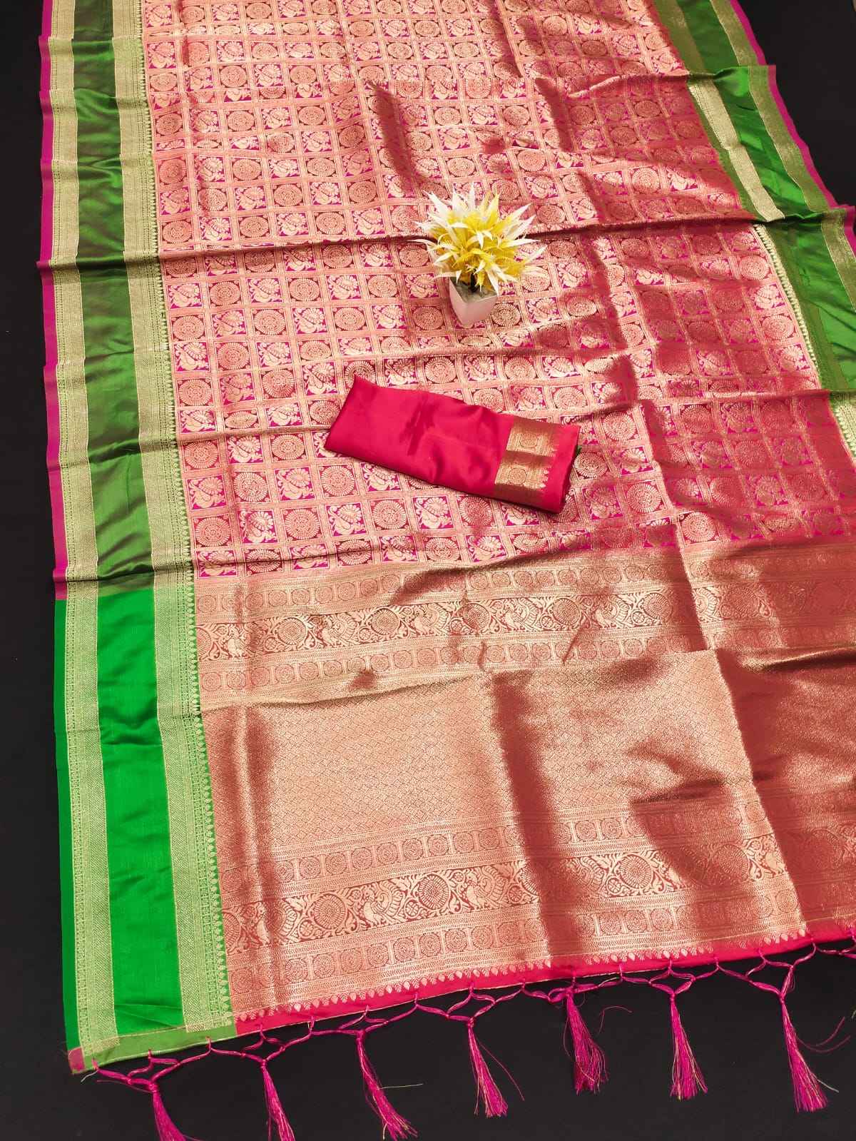 SOFT BANARASI SILK GOLD WEAVING JARI SAREE AT WHOLESALE PRICE 