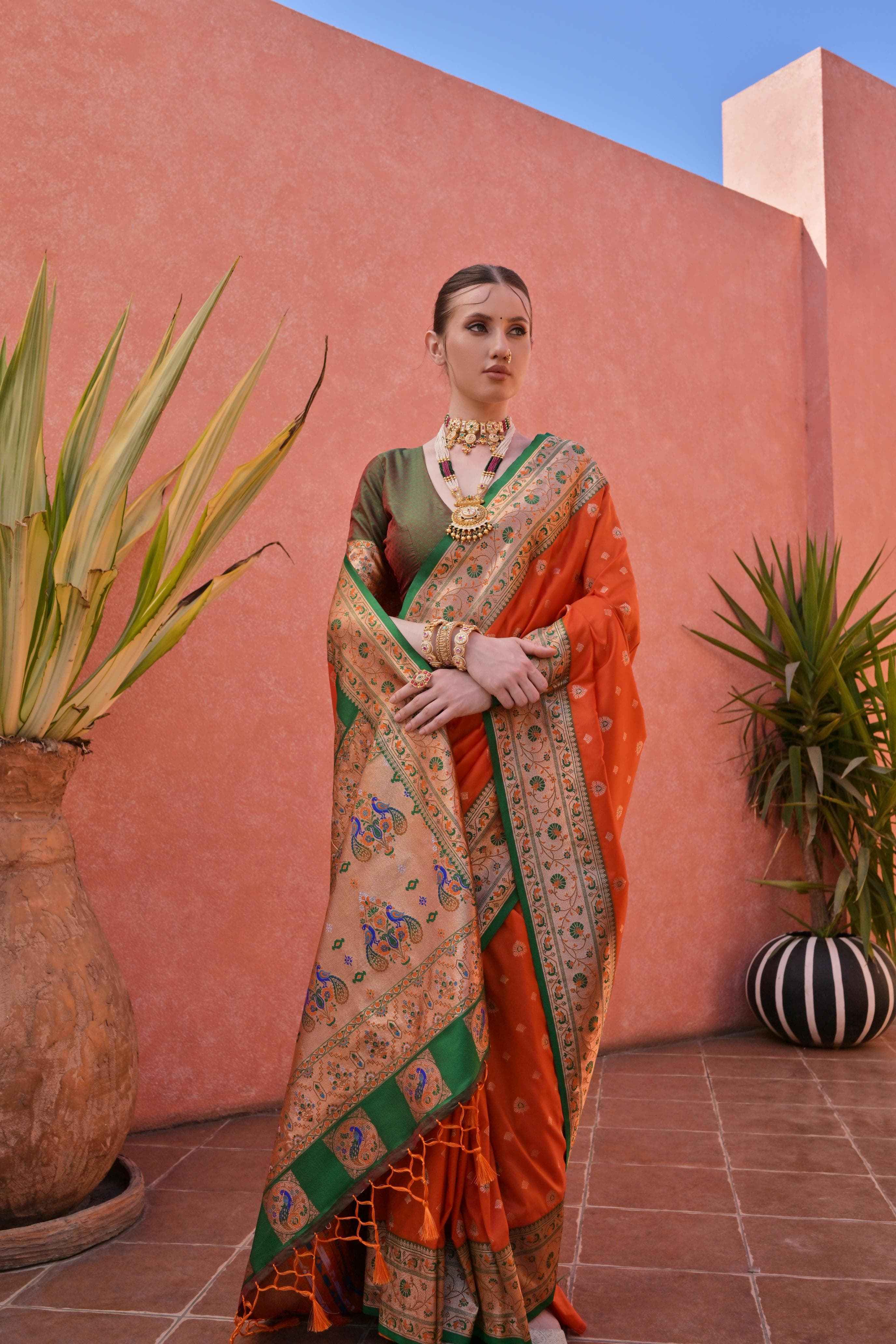 SOFT BANARASI SILK PAITHANI WEAVING BORDER AND ZARI WOVEN SAREE AT WHOLESALE PRICE