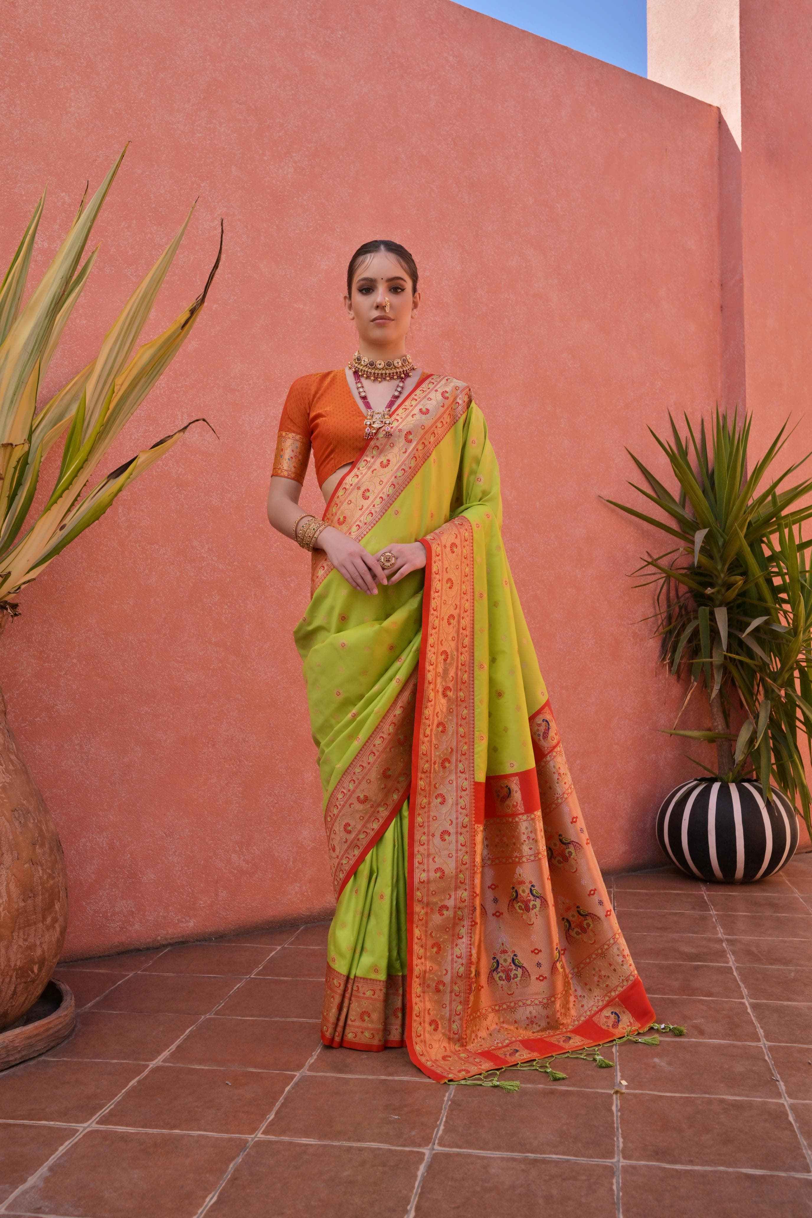 SOFT BANARASI SILK PAITHANI WEAVING BORDER AND ZARI WOVEN SAREE AT WHOLESALE PRICE