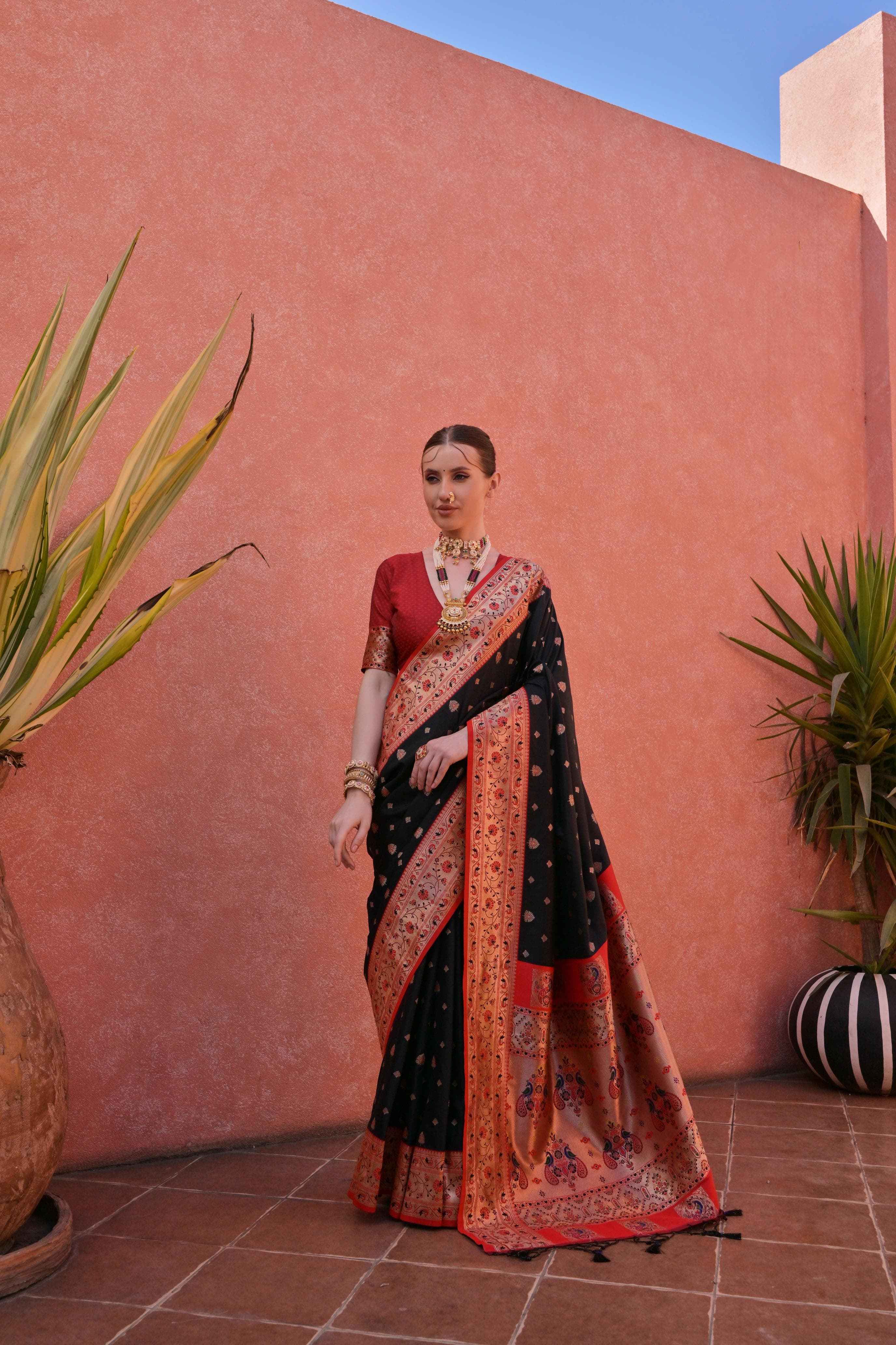 SOFT BANARASI SILK PAITHANI WEAVING BORDER AND ZARI WOVEN SAREE AT WHOLESALE PRICE