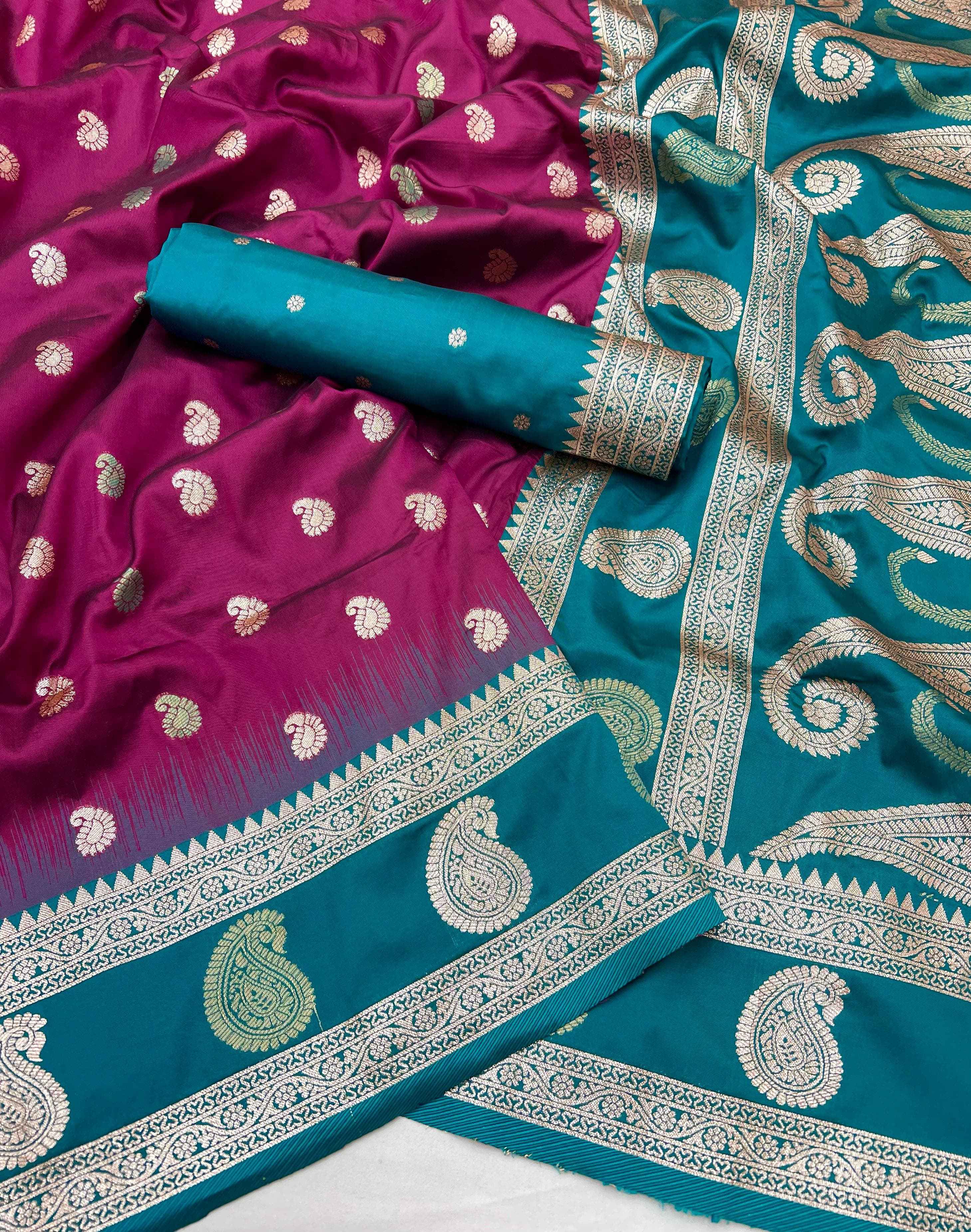 SOFT BANARASI SILK ZARI WEAVING MEENAKARI DESIGN SAREE AT WHOLESALE PRICE