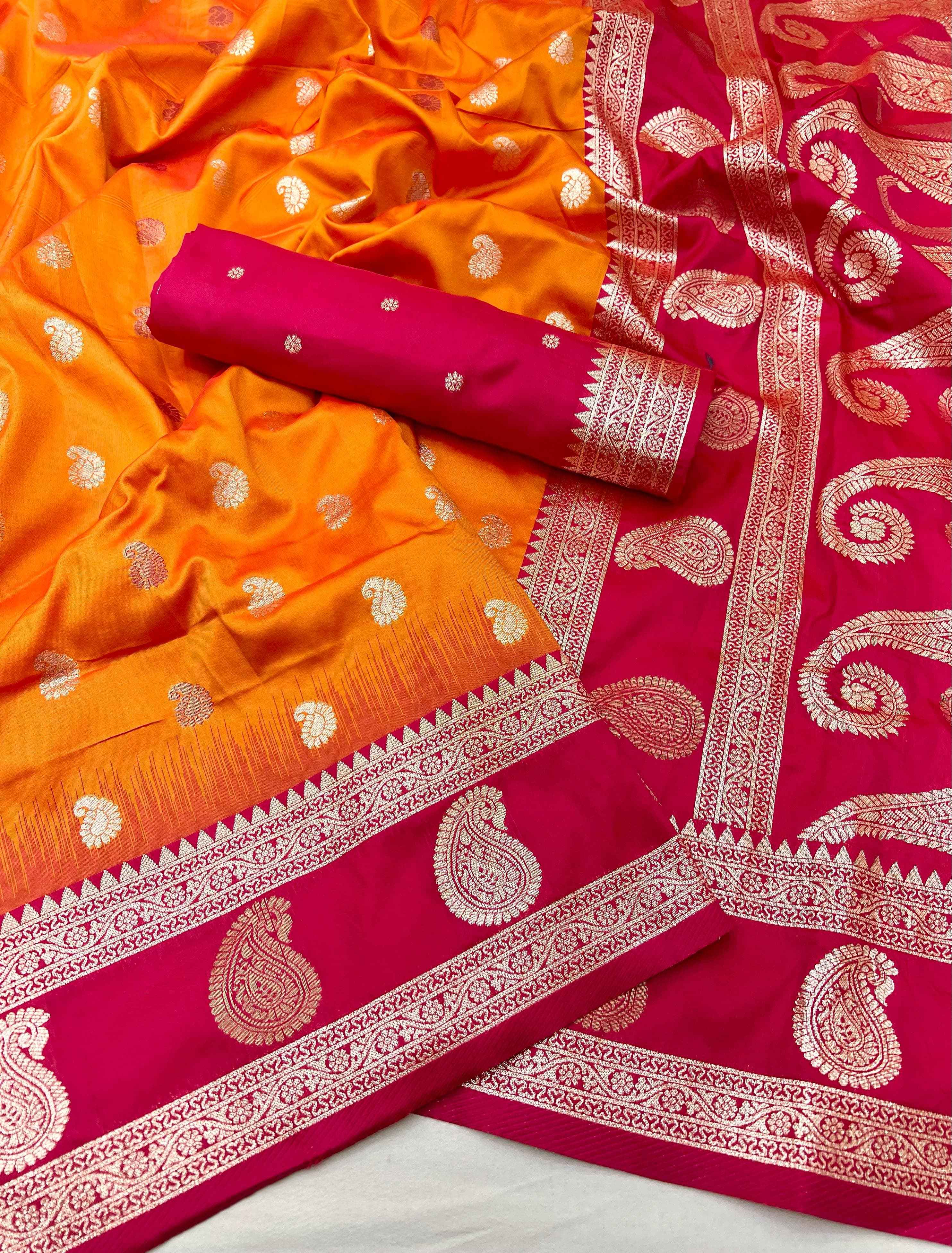 SOFT BANARASI SILK ZARI WEAVING MEENAKARI DESIGN SAREE AT WHOLESALE PRICE