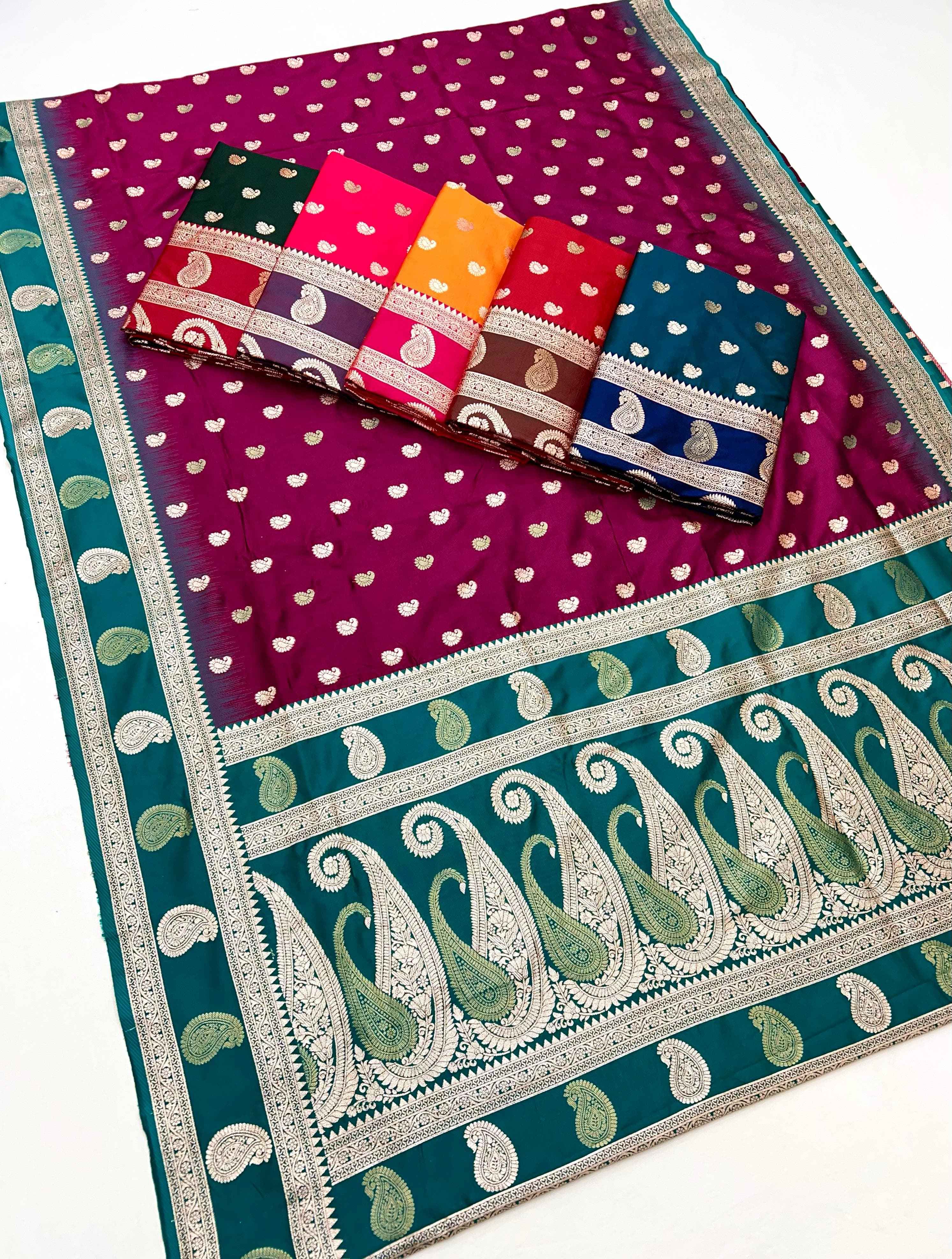 SOFT BANARASI SILK ZARI WEAVING MEENAKARI DESIGN SAREE AT WHOLESALE PRICE
