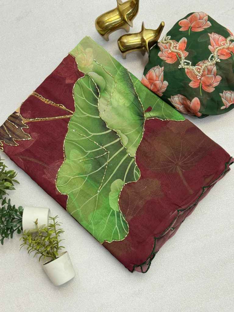 SOFT CHIFFON FLORAL DIGITAL PRINT HANDWORK SAREE AT WHOLESALE PRICE