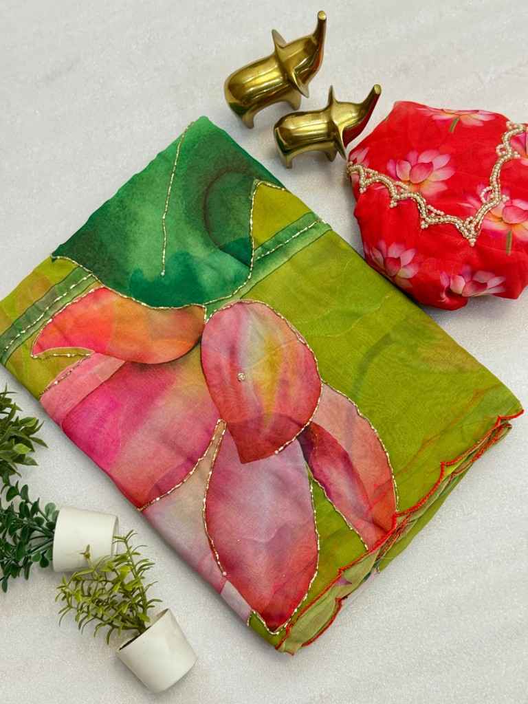 SOFT CHIFFON FLORAL DIGITAL PRINT HANDWORK SAREE AT WHOLESALE PRICE