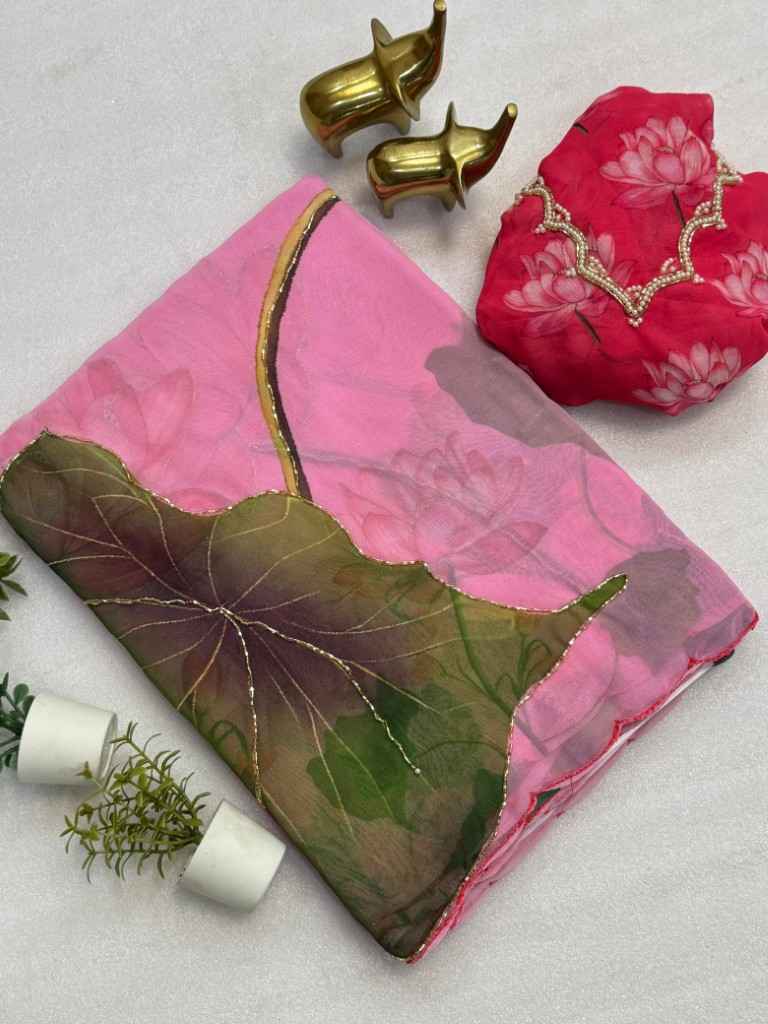 SOFT CHIFFON FLORAL DIGITAL PRINT HANDWORK SAREE AT WHOLESALE PRICE