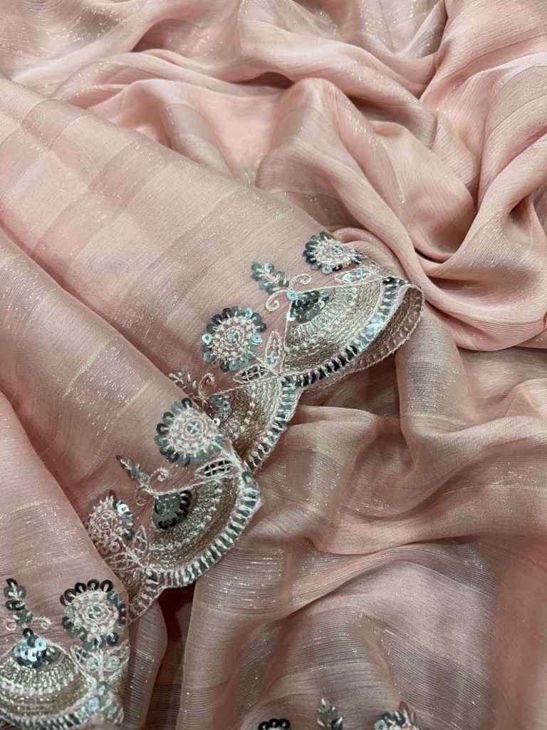 SOFT CHIFFON WITH WEAVING ZARI LINE EMBROIDERY WORK SAREE AT WHOLESALE PRICE