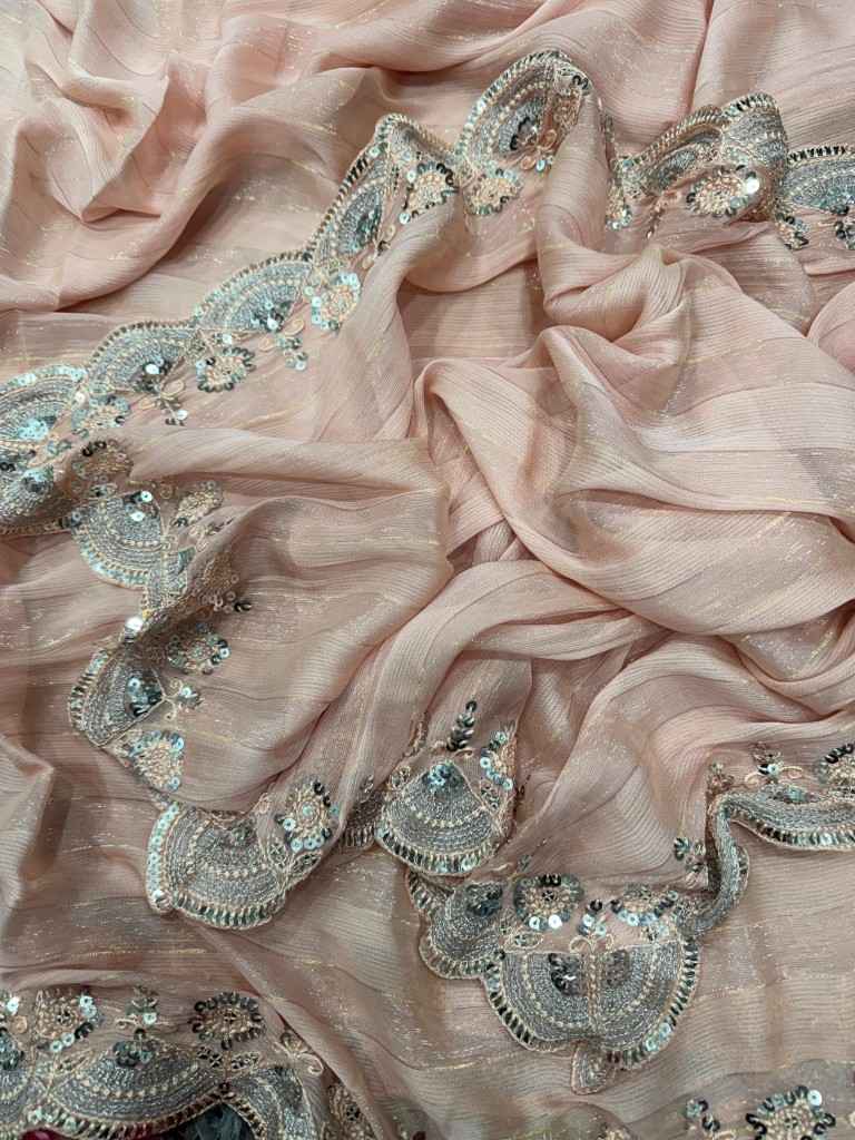 SOFT CHIFFON WITH WEAVING ZARI LINE EMBROIDERY WORK SAREE AT WHOLESALE PRICE