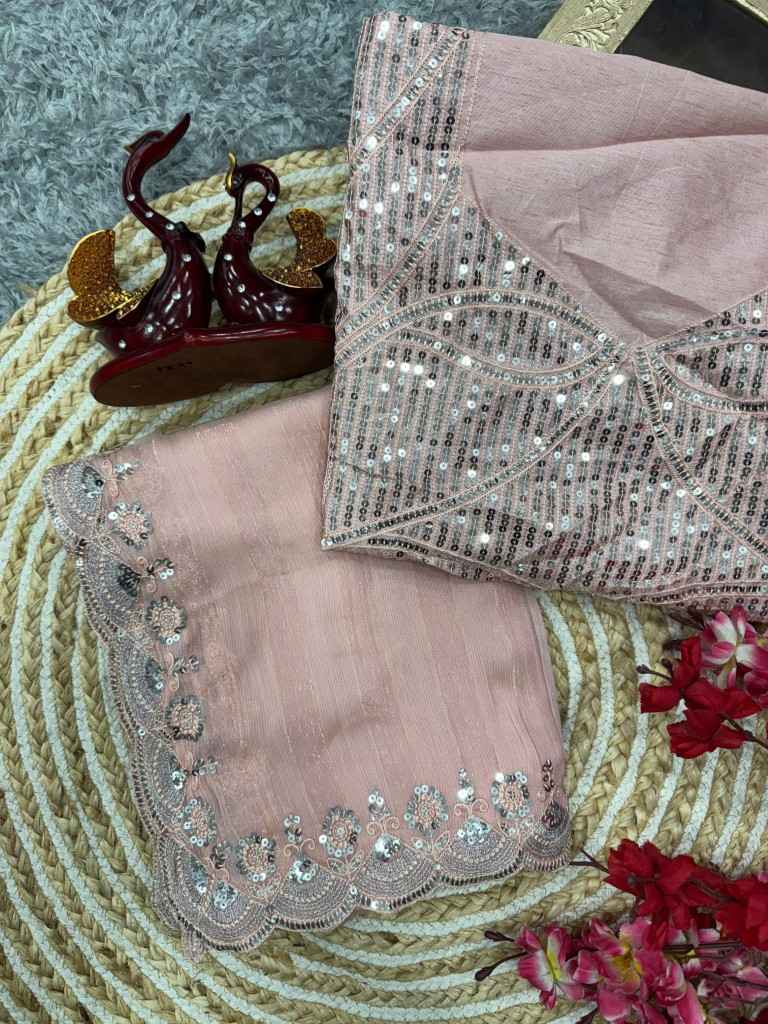 SOFT CHIFFON WITH WEAVING ZARI LINE EMBROIDERY WORK SAREE AT WHOLESALE PRICE