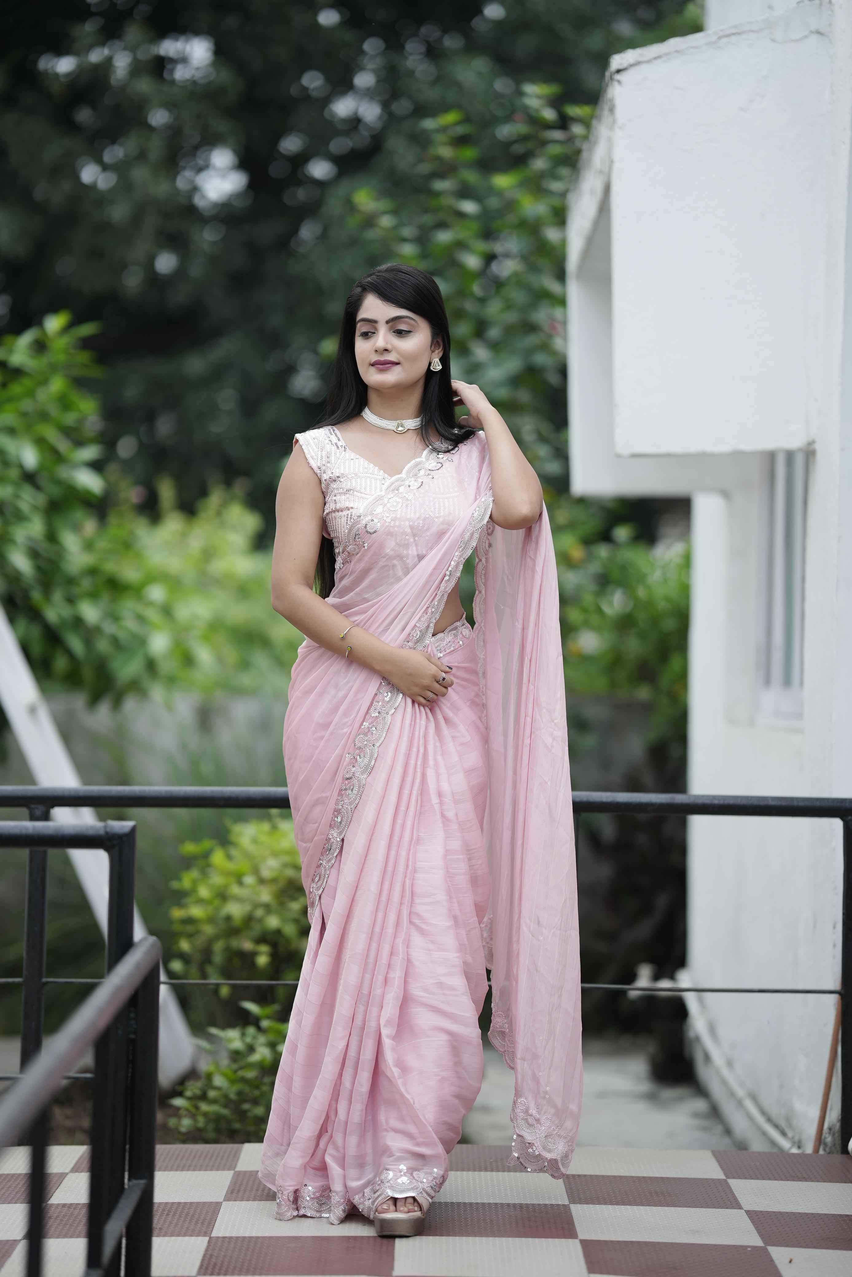 SOFT CHIFFON WITH WEAVING ZARI LINE EMBROIDERY WORK SAREE AT WHOLESALE PRICE