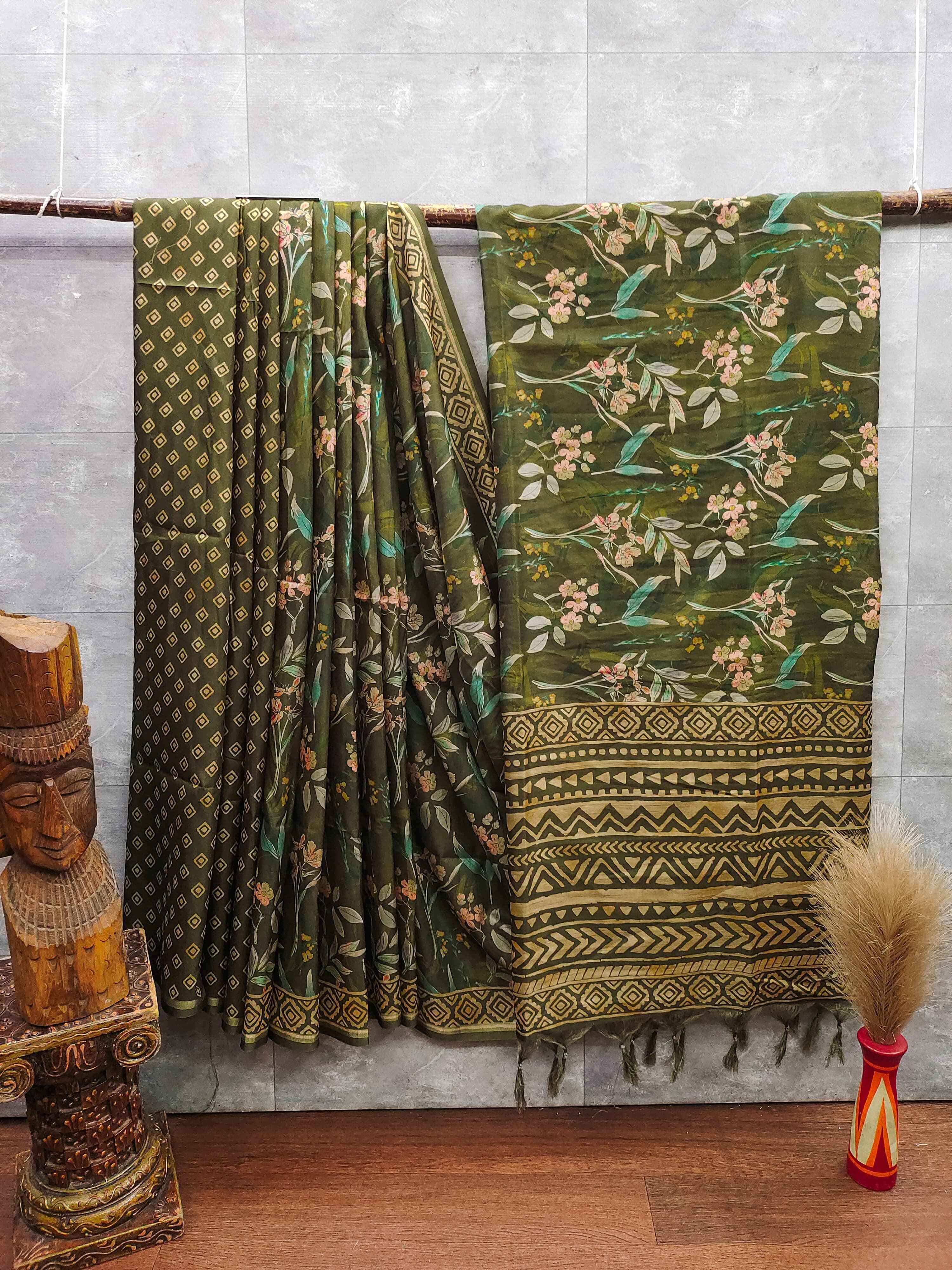 SOFT DESI TUSSAR SILK HAND PAINTED FLORAL PATTERN SAREE AT WHOLESALE PRICE