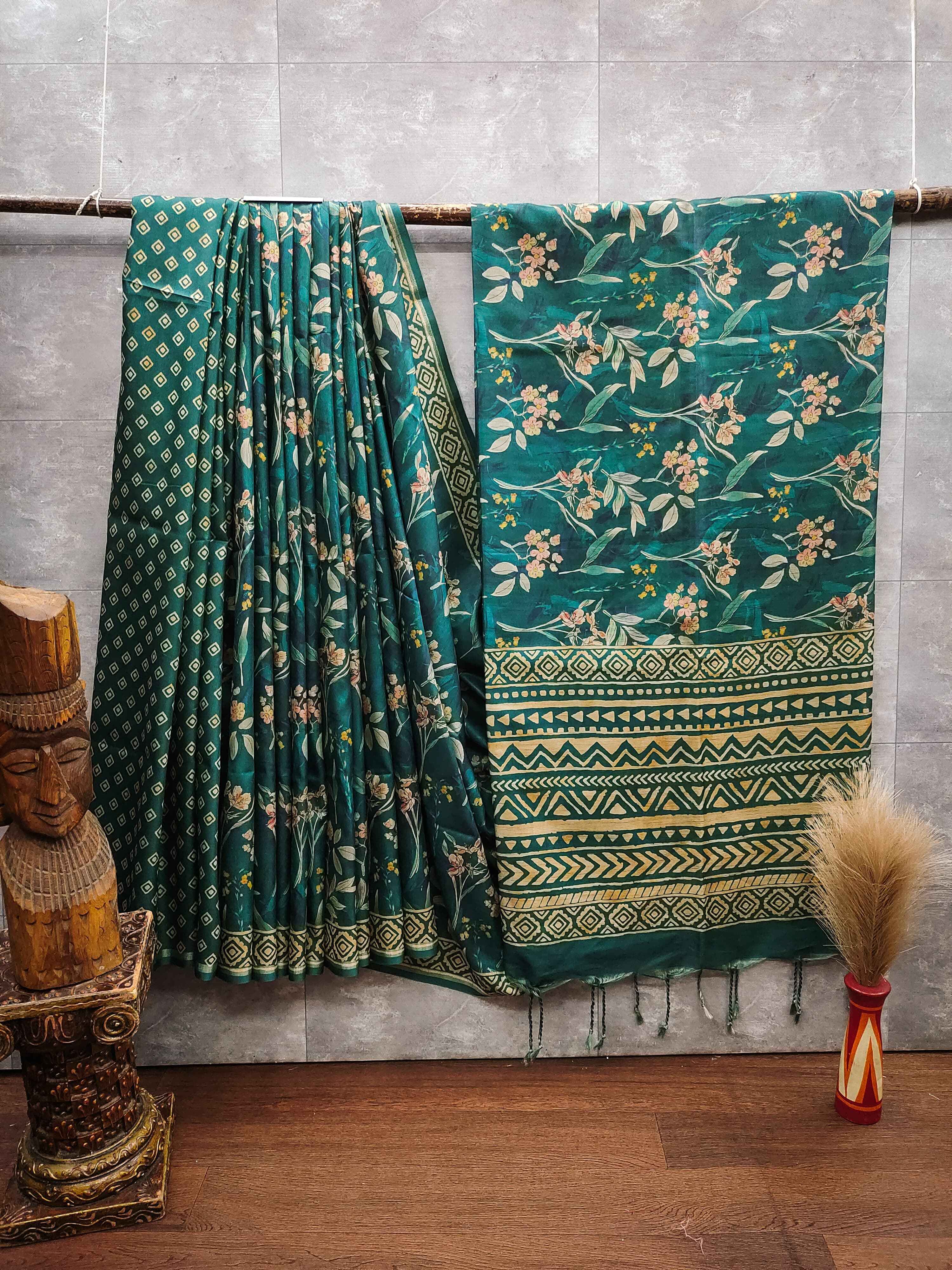 SOFT DESI TUSSAR SILK HAND PAINTED FLORAL PATTERN SAREE AT WHOLESALE PRICE