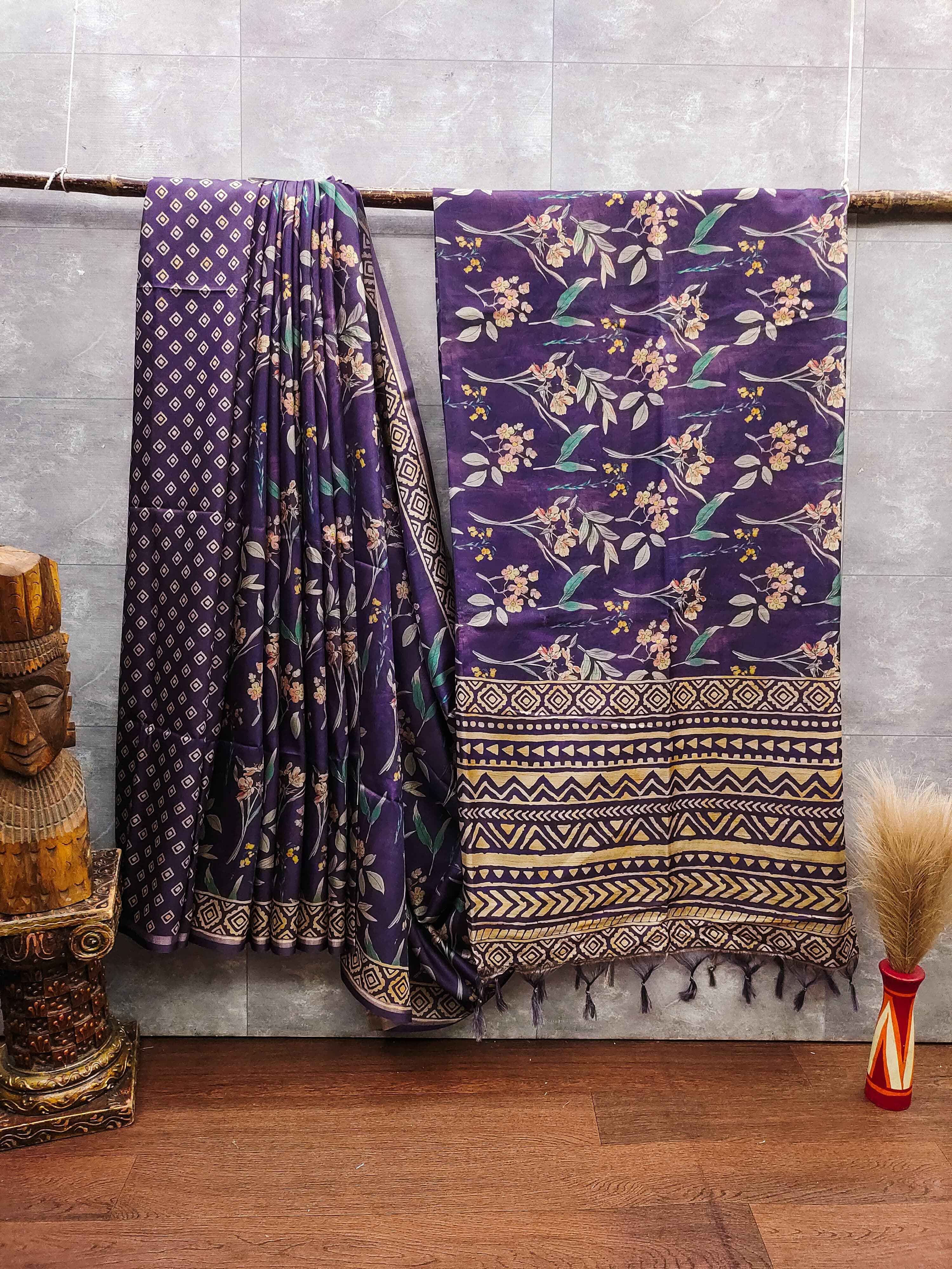 SOFT DESI TUSSAR SILK HAND PAINTED FLORAL PATTERN SAREE AT WHOLESALE PRICE