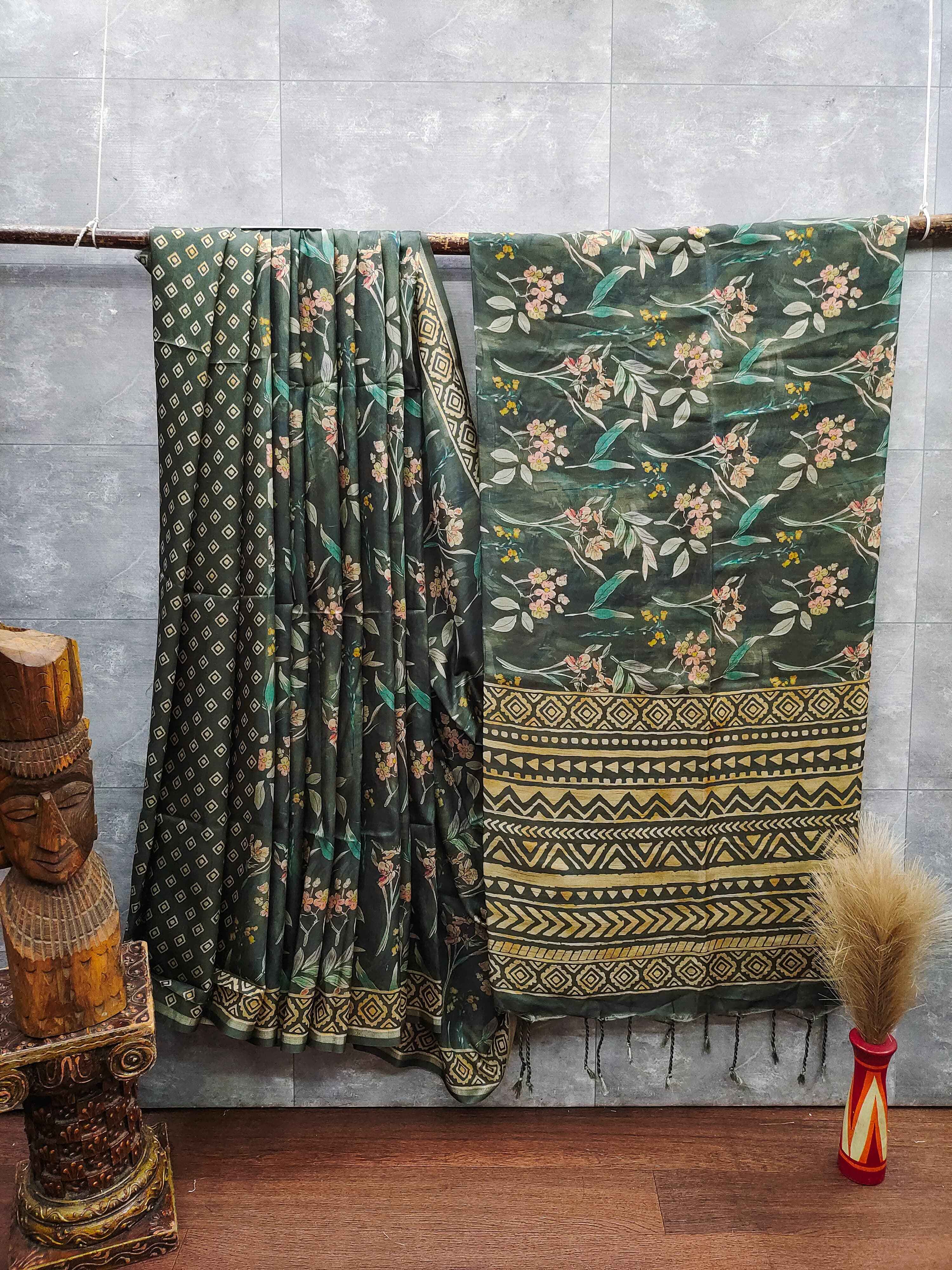 SOFT DESI TUSSAR SILK HAND PAINTED FLORAL PATTERN SAREE AT WHOLESALE PRICE