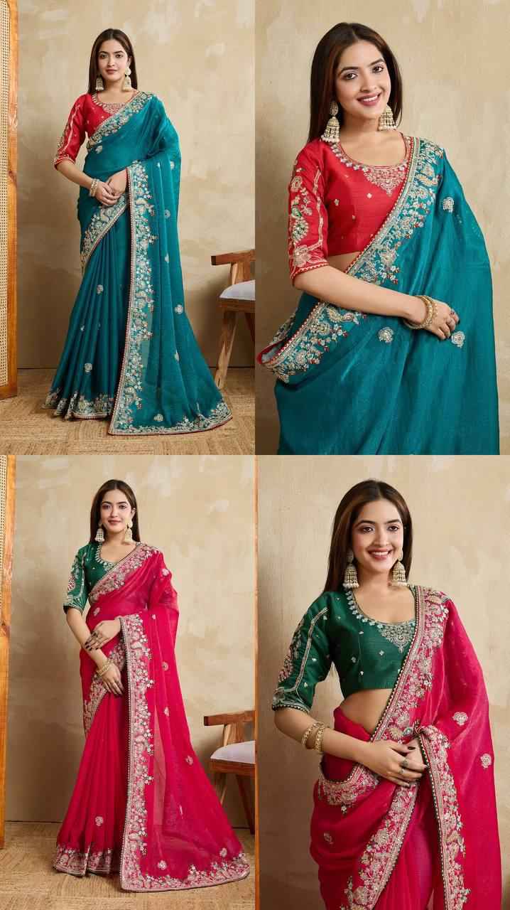 SOFT FENDY CHIFFON SILK EMBROIDERY WITH PIPING BORDER SAREE AT WHOLESALE PRICE