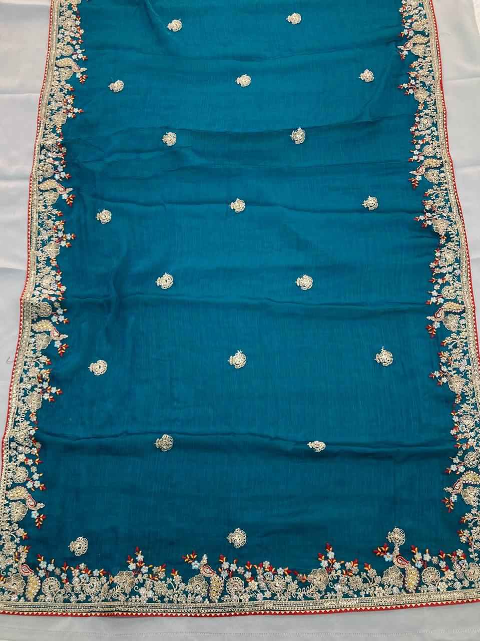SOFT FENDY CHIFFON SILK EMBROIDERY WITH PIPING BORDER SAREE AT WHOLESALE PRICE