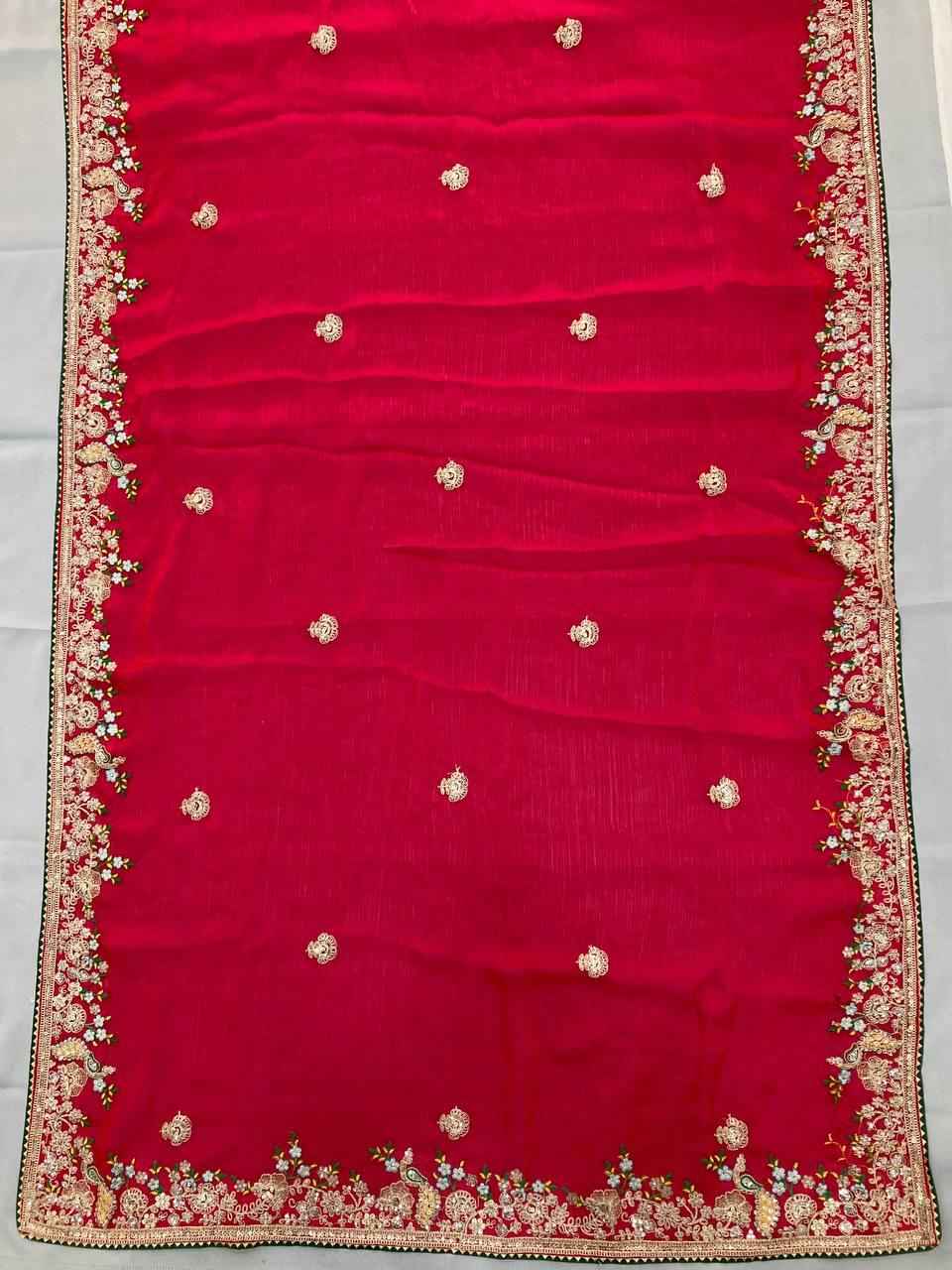 SOFT FENDY CHIFFON SILK EMBROIDERY WITH PIPING BORDER SAREE AT WHOLESALE PRICE