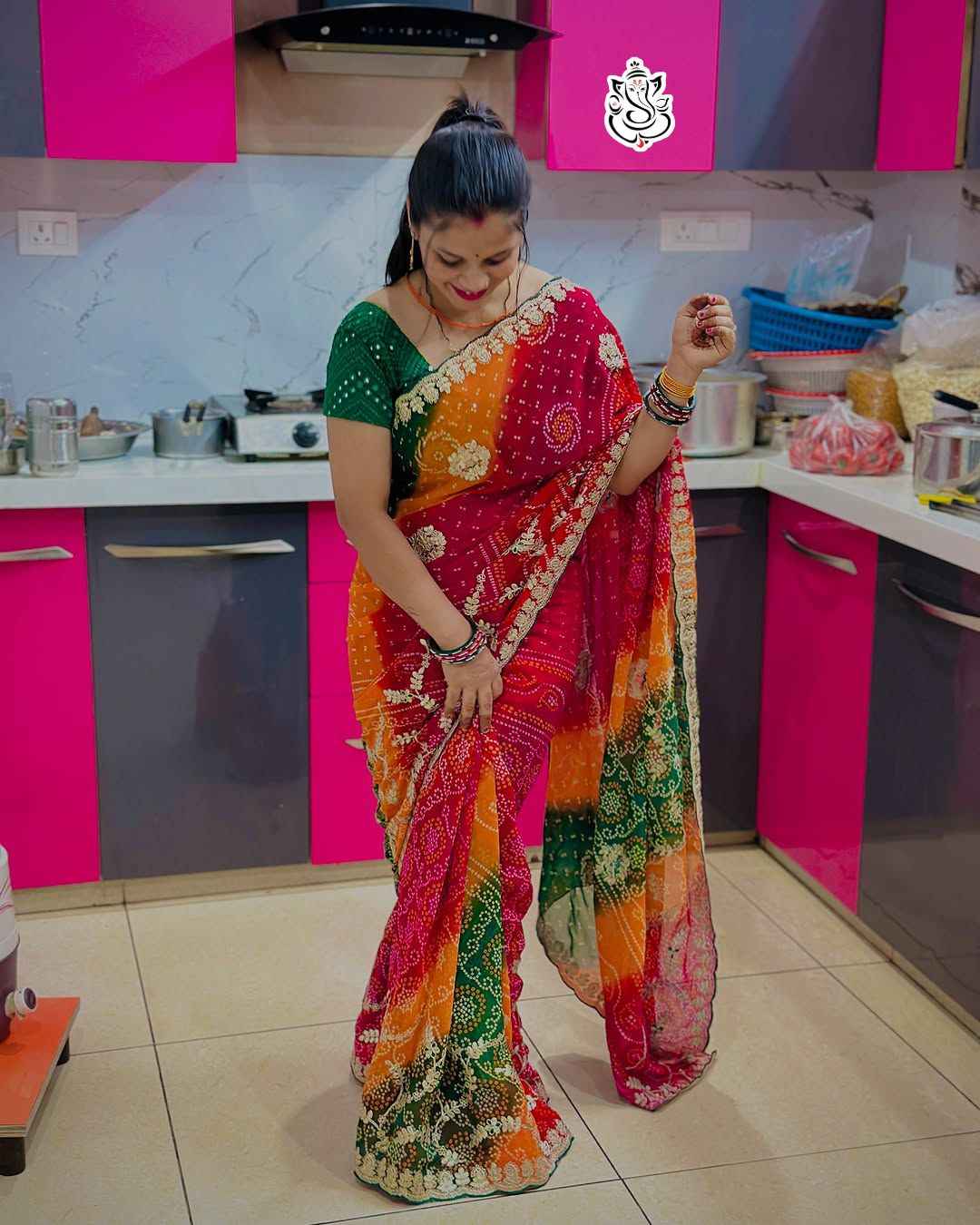 SOFT GEORGETTE CYC BANDEJ PANCHRANGI GOTAPATTI WORK SAREE AT WHOLESALE PRICE