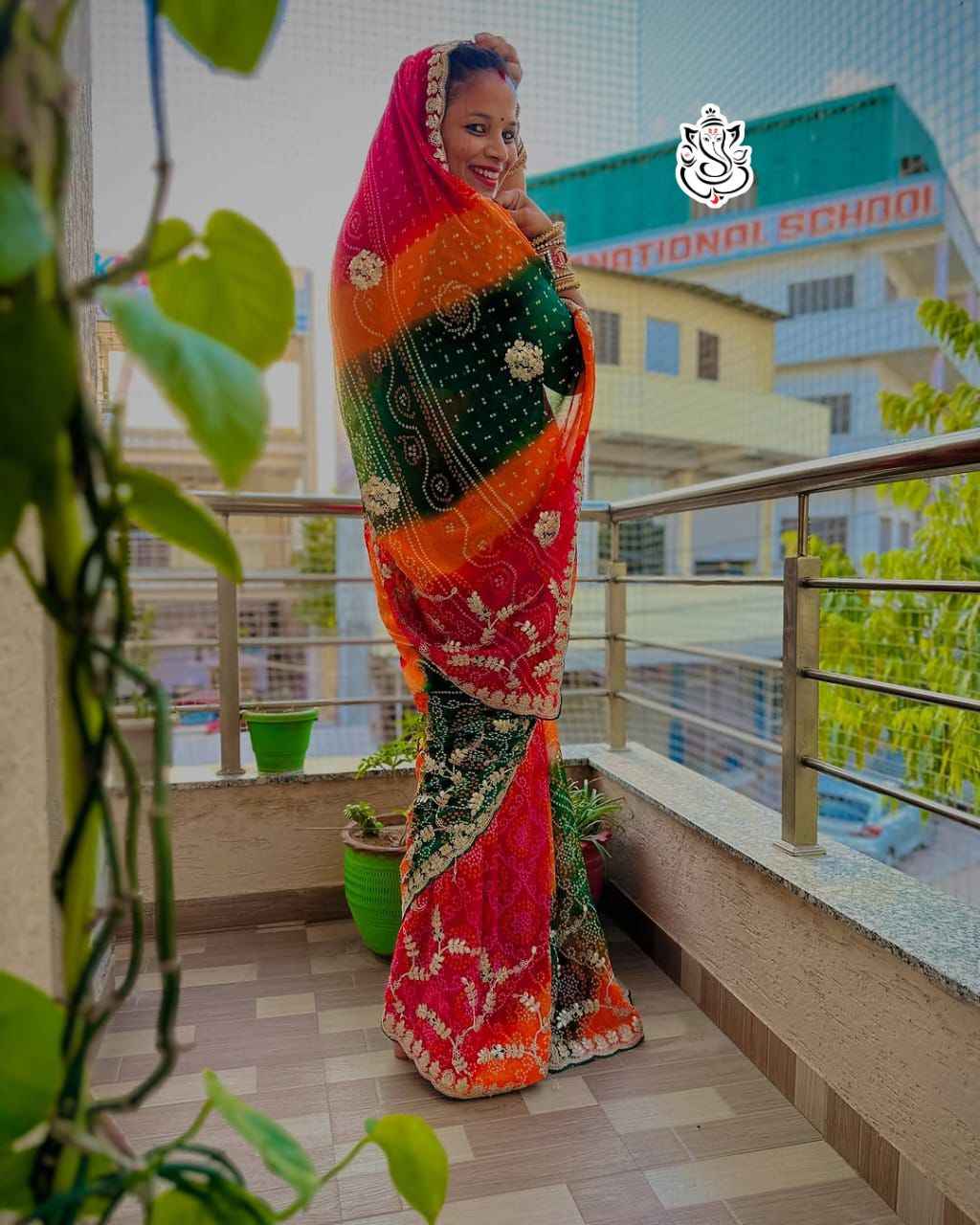 SOFT GEORGETTE CYC BANDEJ PANCHRANGI GOTAPATTI WORK SAREE AT WHOLESALE PRICE