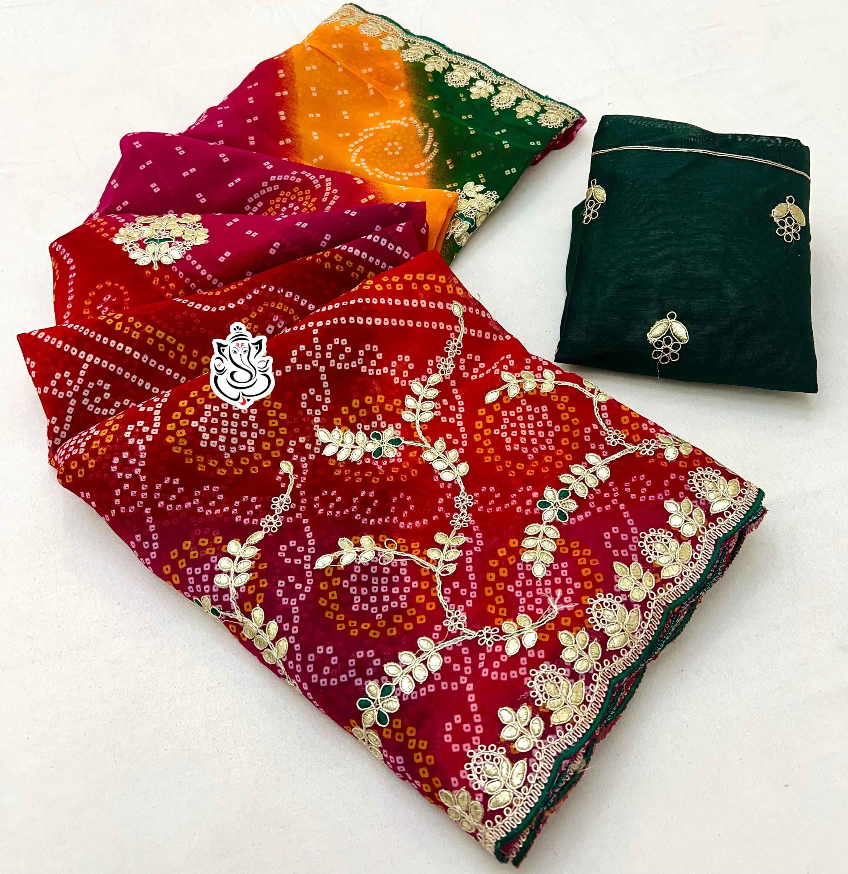 SOFT GEORGETTE CYC BANDEJ PANCHRANGI GOTAPATTI WORK SAREE AT WHOLESALE PRICE