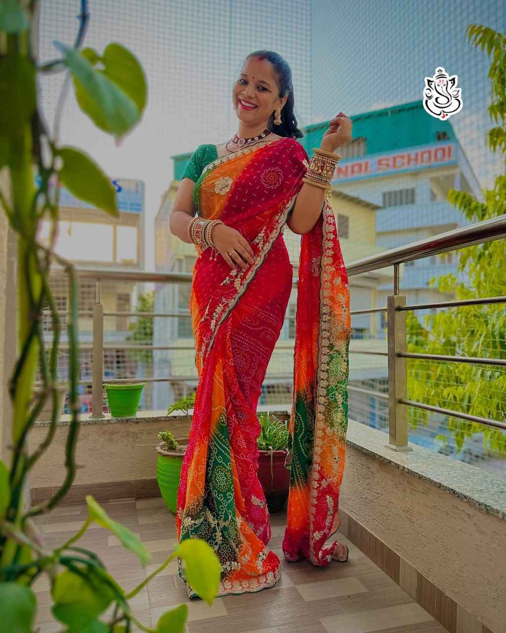 SOFT GEORGETTE CYC BANDEJ PANCHRANGI GOTAPATTI WORK SAREE AT WHOLESALE PRICE