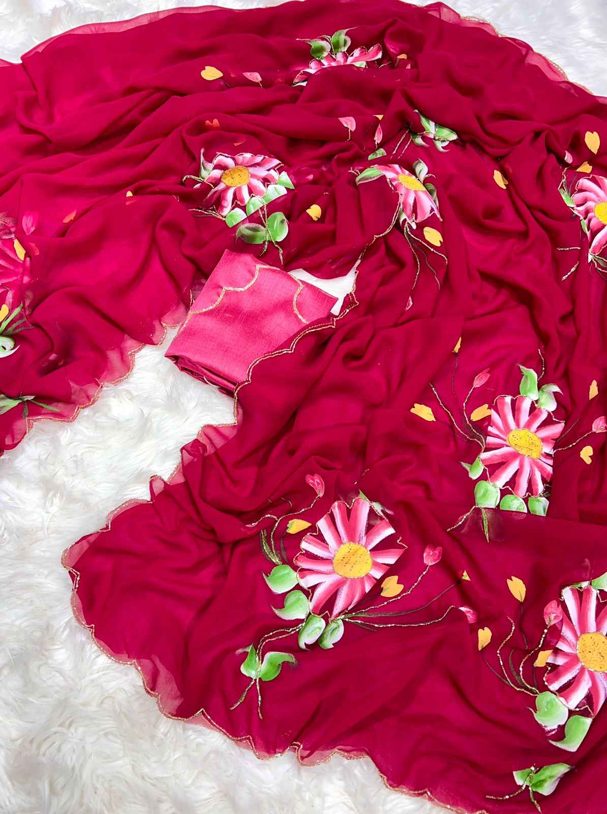 SOFT GEORGETTE FLORAL HANDBRUSH PRINTED SAREE AT WHOLESALE PRICE