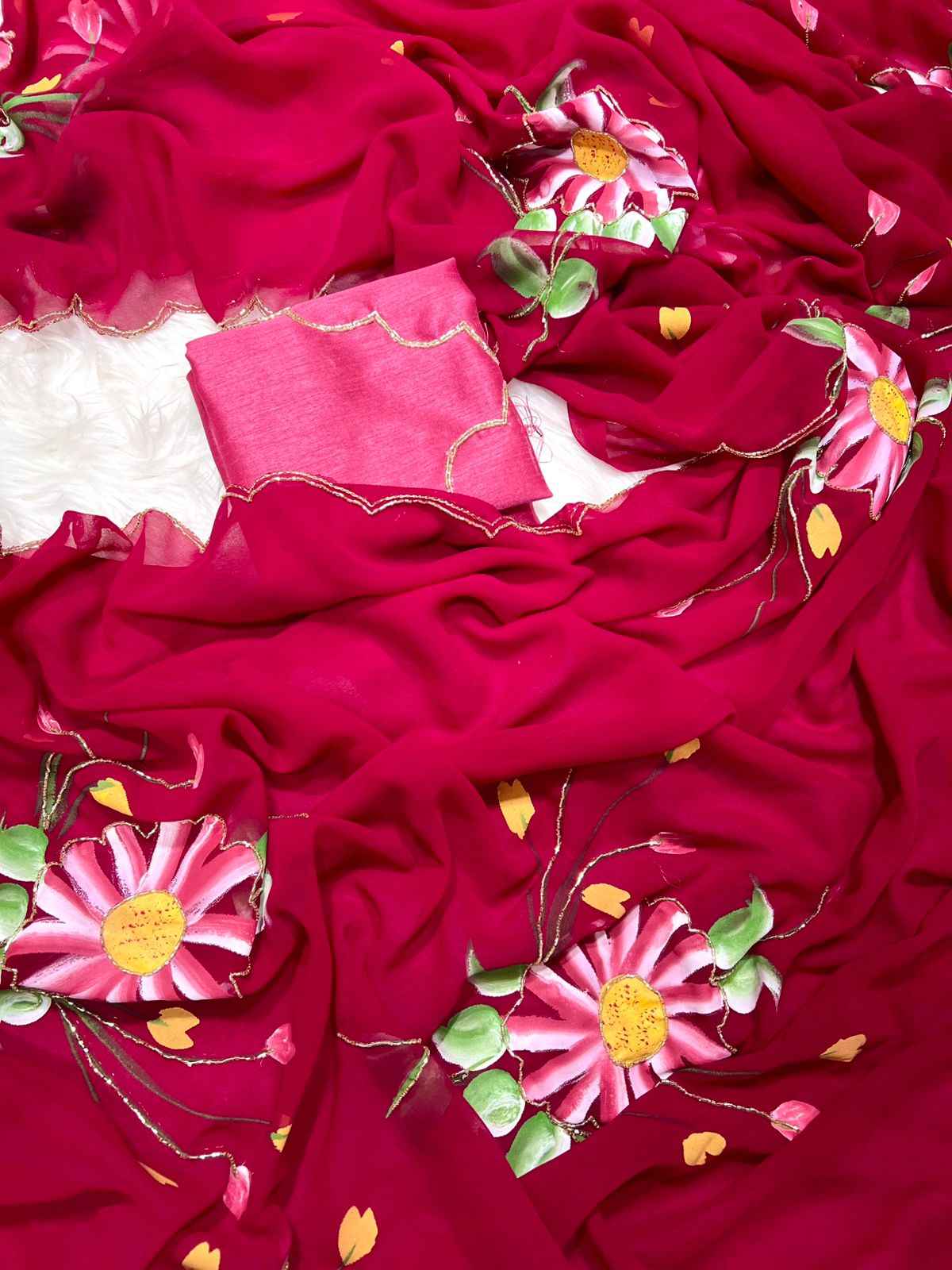 SOFT GEORGETTE FLORAL HANDBRUSH PRINTED SAREE AT WHOLESALE PRICE
