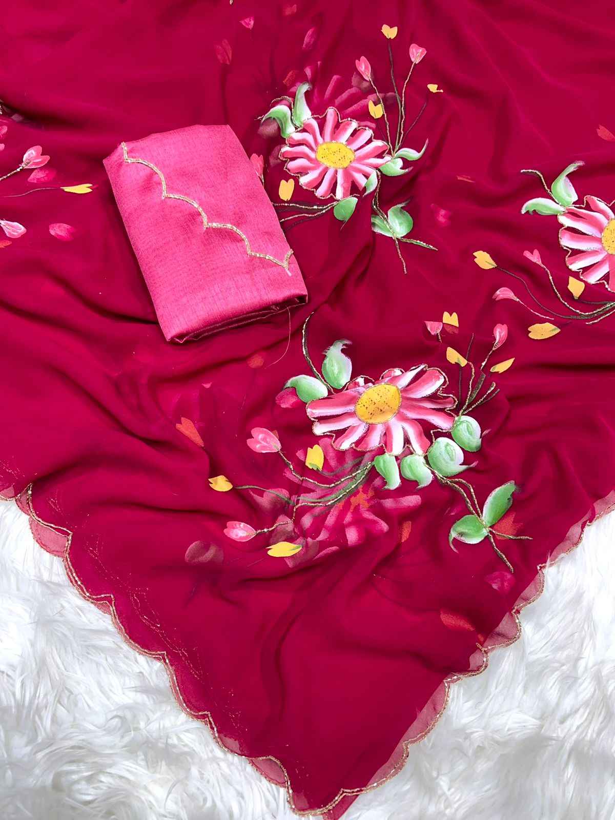 SOFT GEORGETTE FLORAL HANDBRUSH PRINTED SAREE AT WHOLESALE PRICE