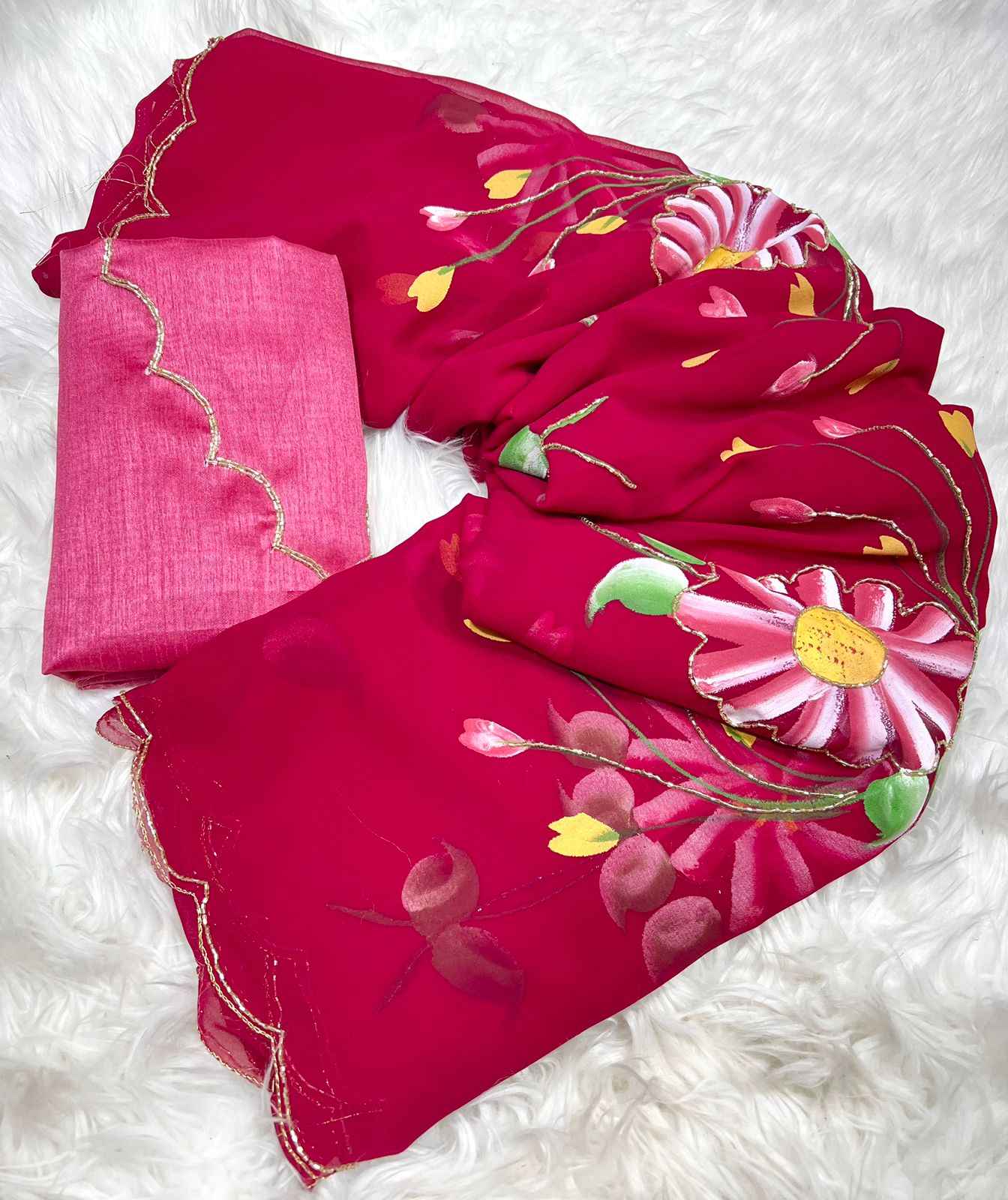 SOFT GEORGETTE FLORAL HANDBRUSH PRINTED SAREE AT WHOLESALE PRICE