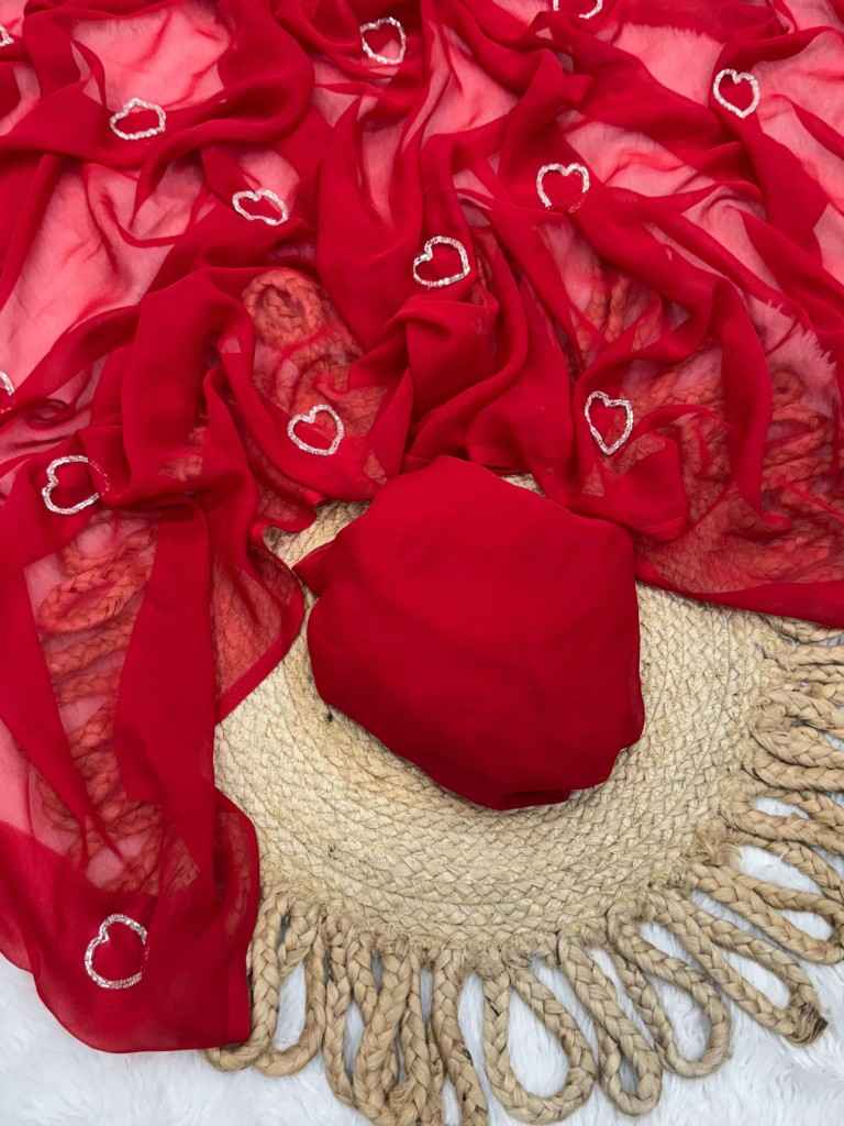  SOFT GEORGETTE HART HANDWORK KUMUD BEADS SAREE AT WHOLESALE PRICE