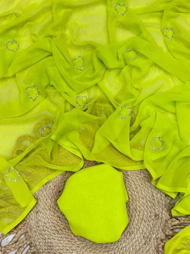  SOFT GEORGETTE HART HANDWORK KUMUD BEADS SAREE AT WHOLESALE PRICE