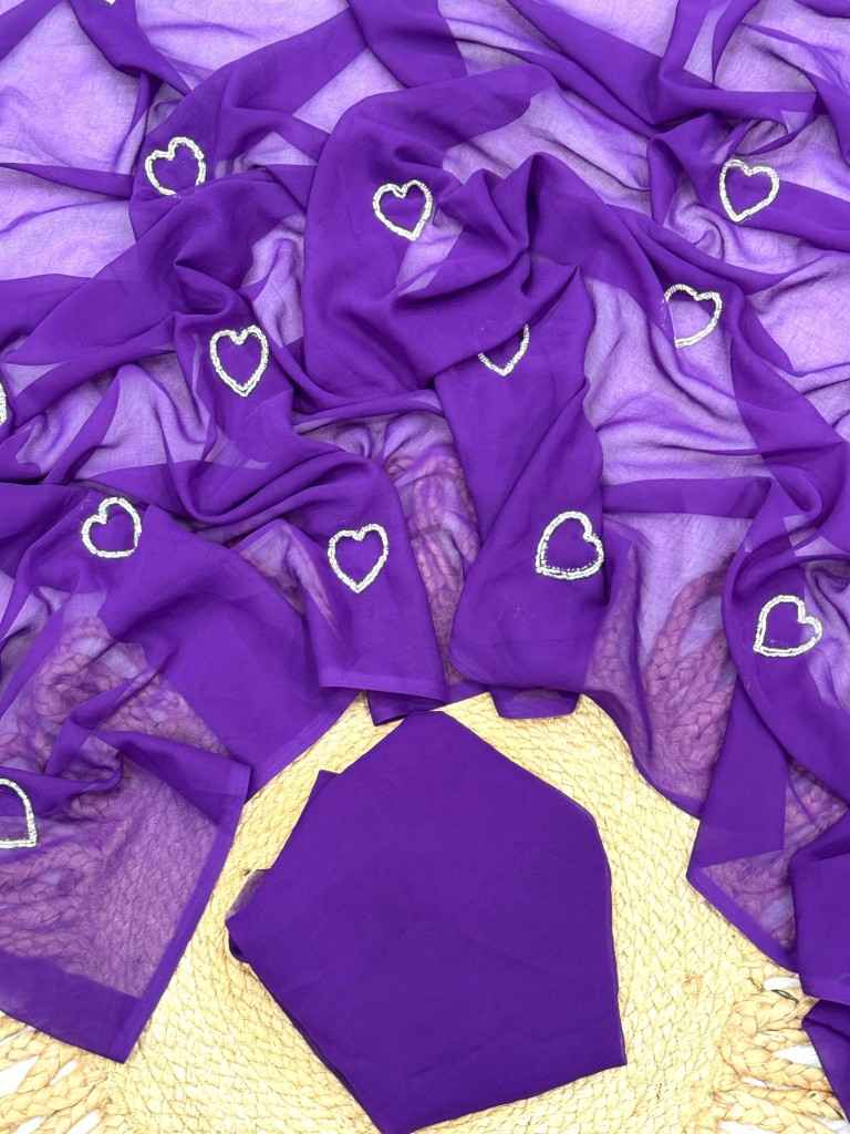  SOFT GEORGETTE HART HANDWORK KUMUD BEADS SAREE AT WHOLESALE PRICE
