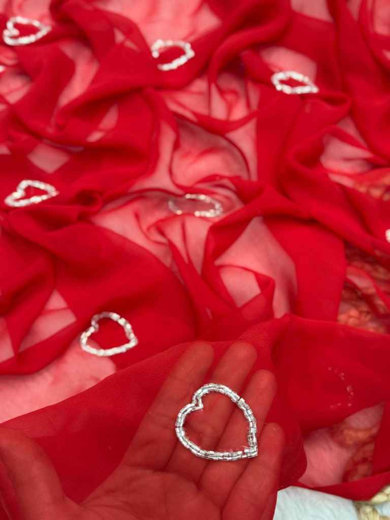  SOFT GEORGETTE HART HANDWORK KUMUD BEADS SAREE AT WHOLESALE PRICE