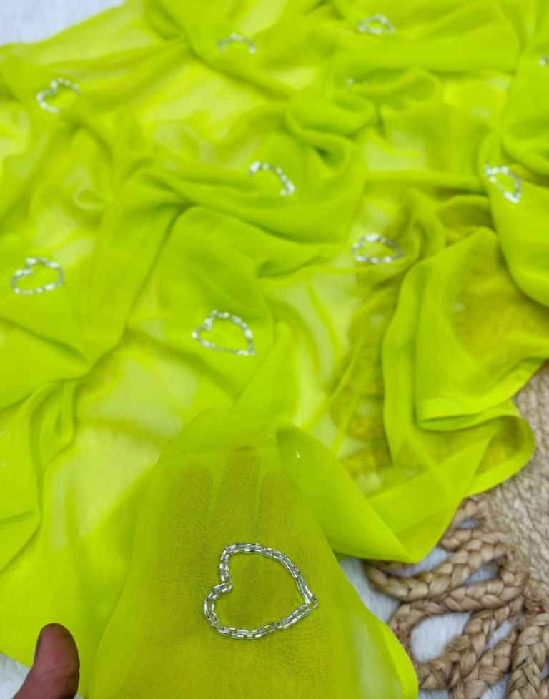  SOFT GEORGETTE HART HANDWORK KUMUD BEADS SAREE AT WHOLESALE PRICE