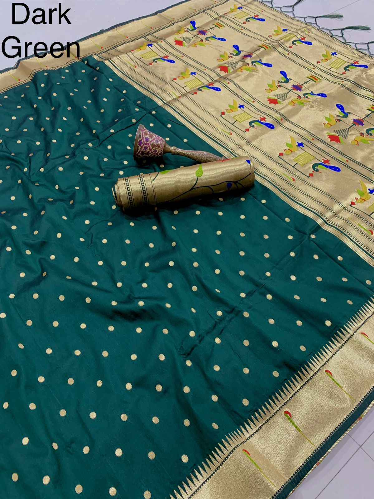 SOFT GOLD ZARI KANCHIVRAM  PAITHANI SILK PEACOCK BODER SAREE AT WHOLESALE PRICE