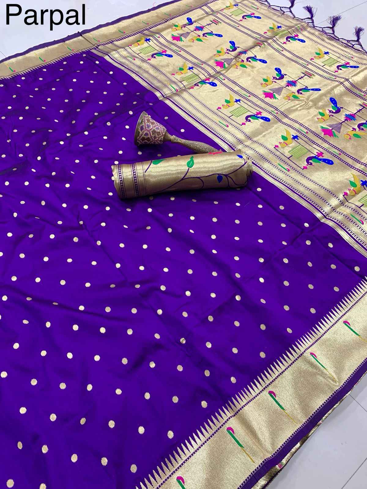 SOFT GOLD ZARI KANCHIVRAM  PAITHANI SILK PEACOCK BODER SAREE AT WHOLESALE PRICE