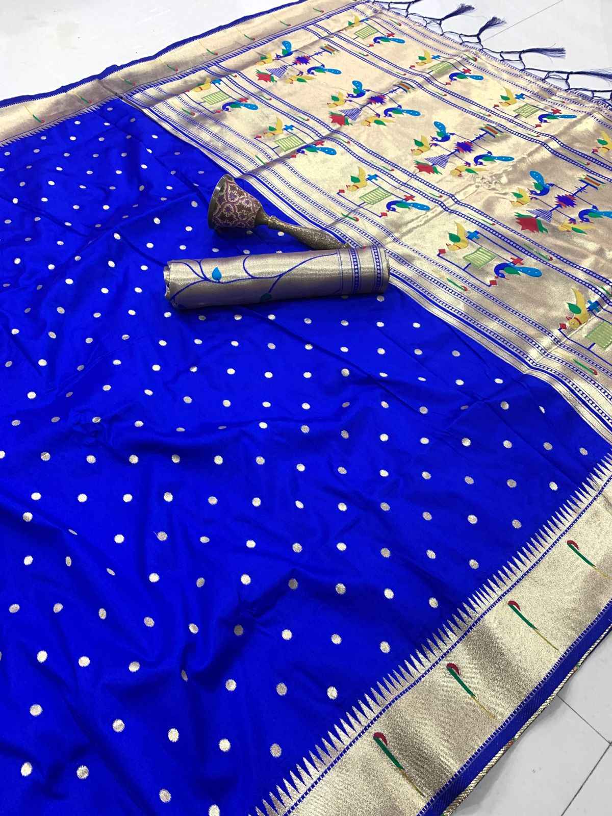 SOFT GOLD ZARI KANCHIVRAM  PAITHANI SILK PEACOCK BODER SAREE AT WHOLESALE PRICE