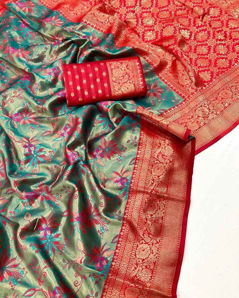 SOFT KANJIVARAM SILK  WITH ZARI WEAVING DESIGN SAREE AT WHOLESALE PRICE