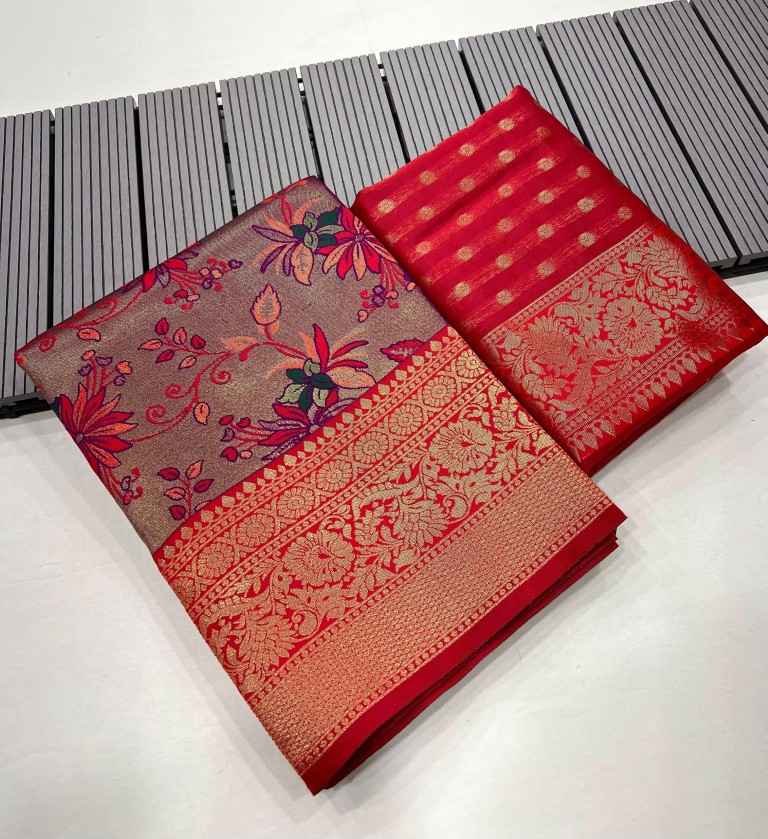 SOFT KANJIVARAM SILK  WITH ZARI WEAVING DESIGN SAREE AT WHOLESALE PRICE