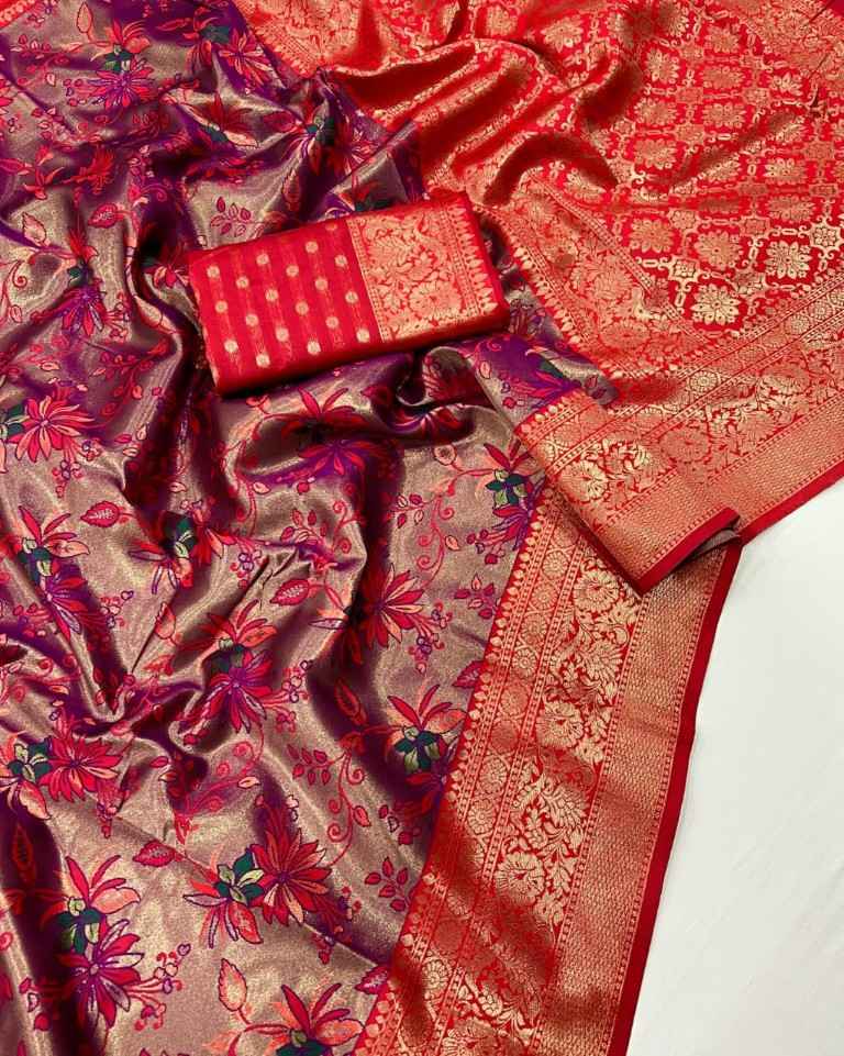 SOFT KANJIVARAM SILK  WITH ZARI WEAVING DESIGN SAREE AT WHOLESALE PRICE