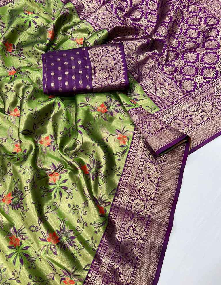 SOFT KANJIVARAM SILK  WITH ZARI WEAVING DESIGN SAREE AT WHOLESALE PRICE
