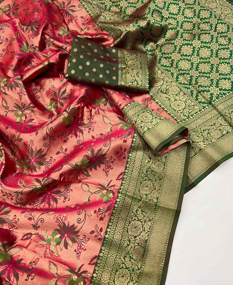 SOFT KANJIVARAM SILK  WITH ZARI WEAVING DESIGN SAREE AT WHOLESALE PRICE
