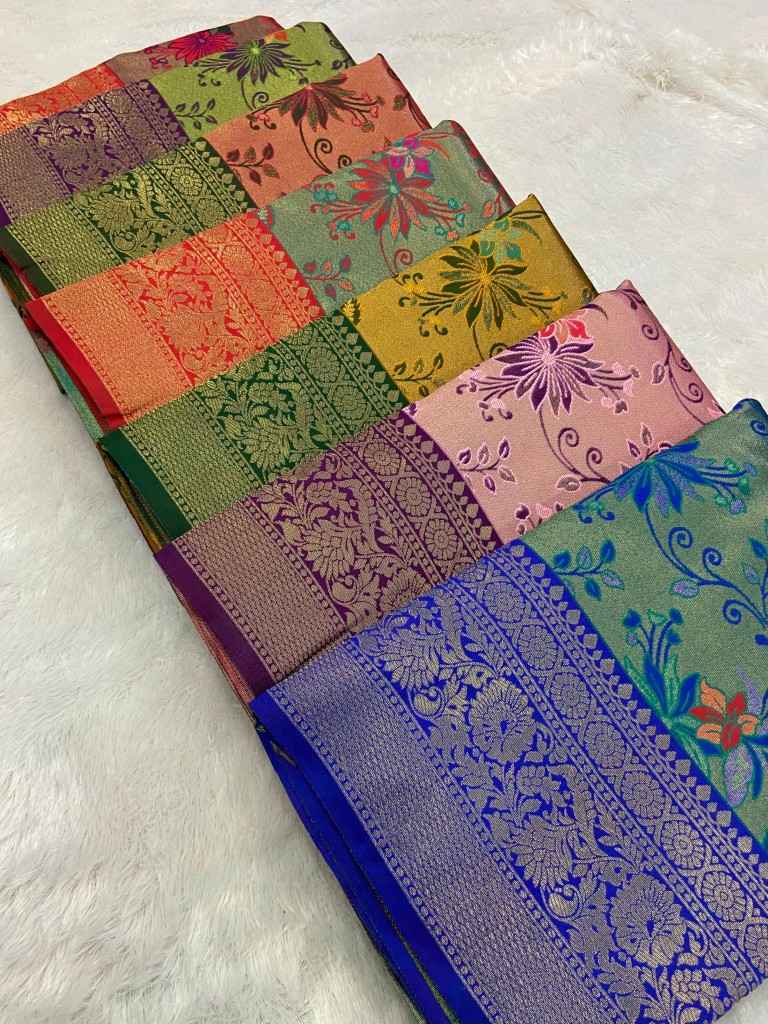 SOFT KANJIVARAM SILK  WITH ZARI WEAVING DESIGN SAREE AT WHOLESALE PRICE