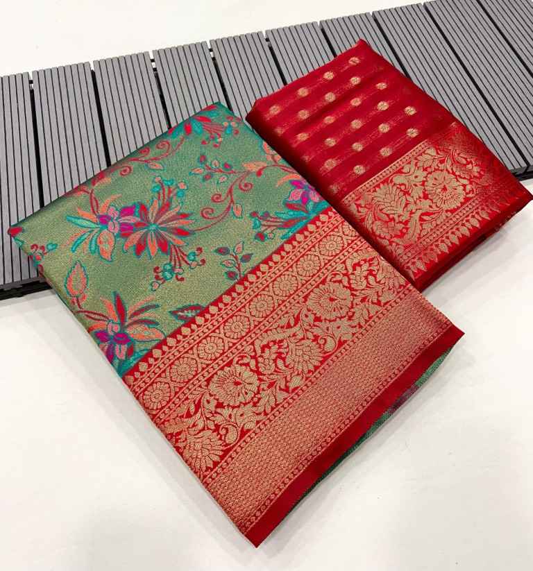 SOFT KANJIVARAM SILK  WITH ZARI WEAVING DESIGN SAREE AT WHOLESALE PRICE
