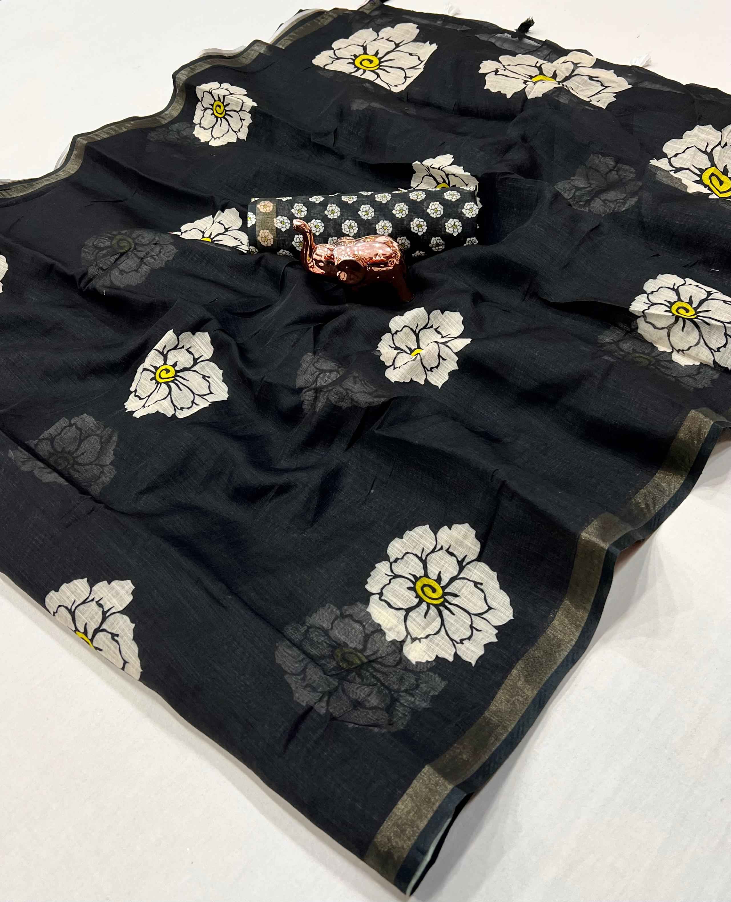 SOFT LINEN DIGITAL FLOWER PRINTED SAREE AT WHOLESALE PRICE