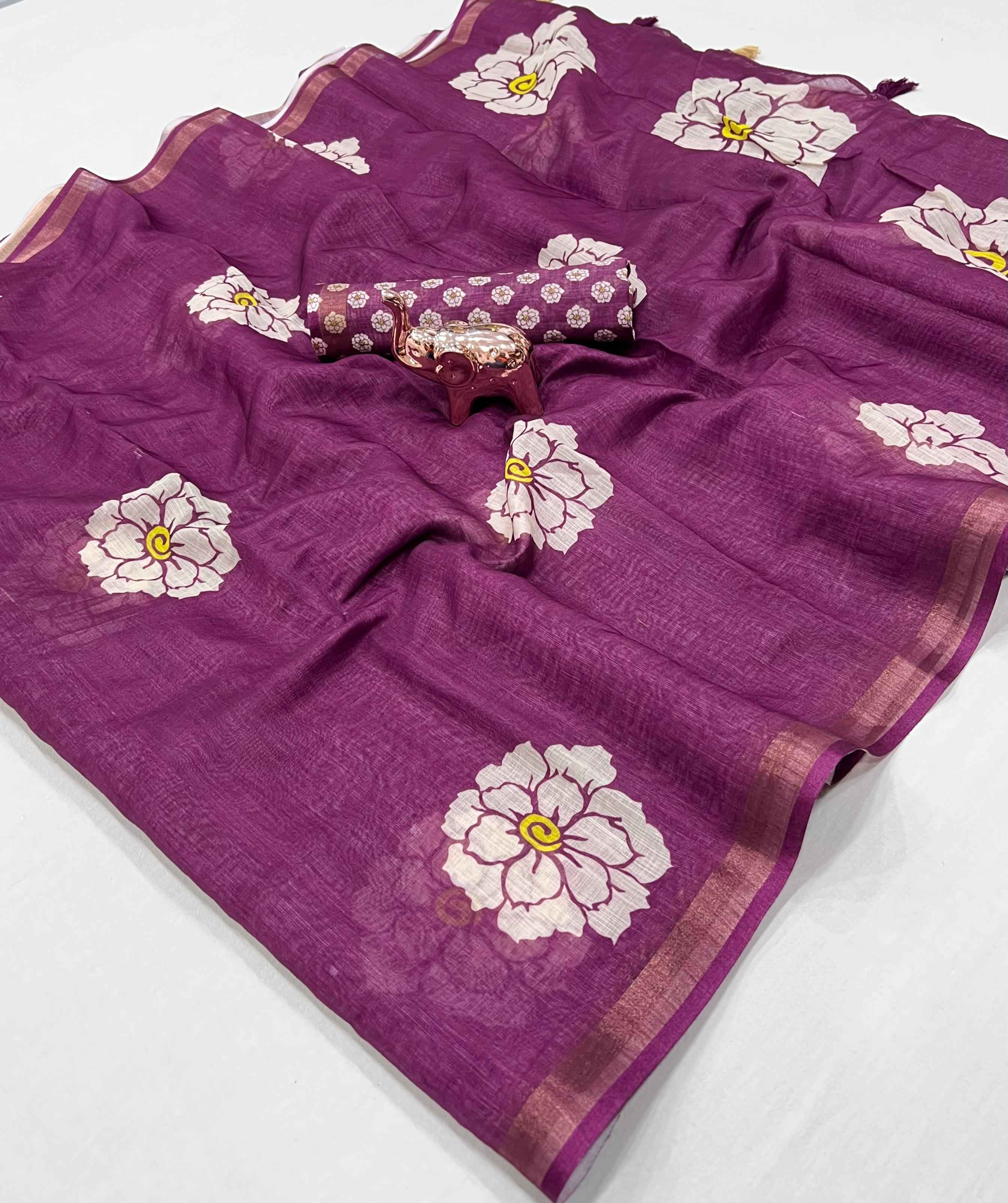 SOFT LINEN DIGITAL FLOWER PRINTED SAREE AT WHOLESALE PRICE