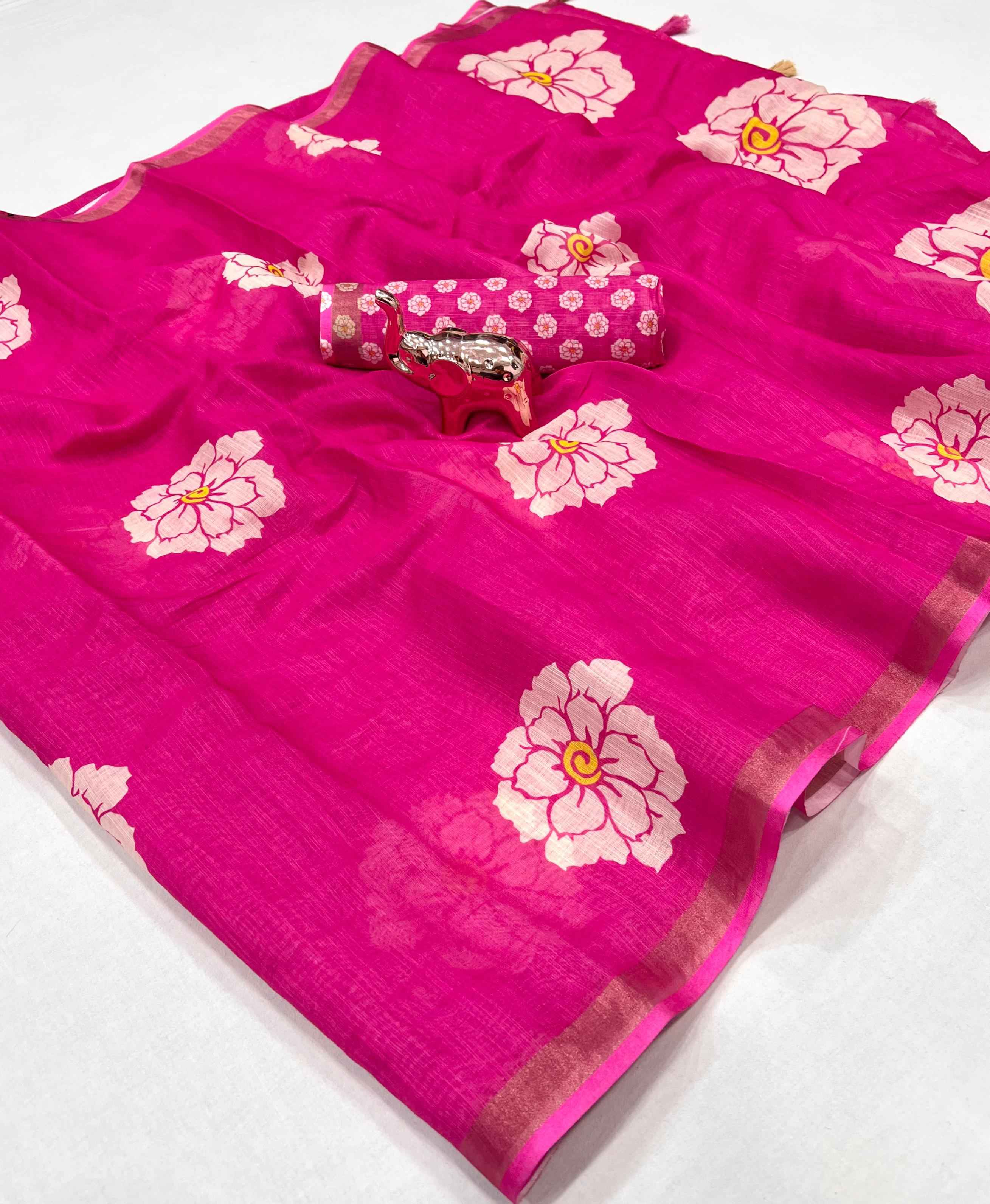 SOFT LINEN DIGITAL FLOWER PRINTED SAREE AT WHOLESALE PRICE