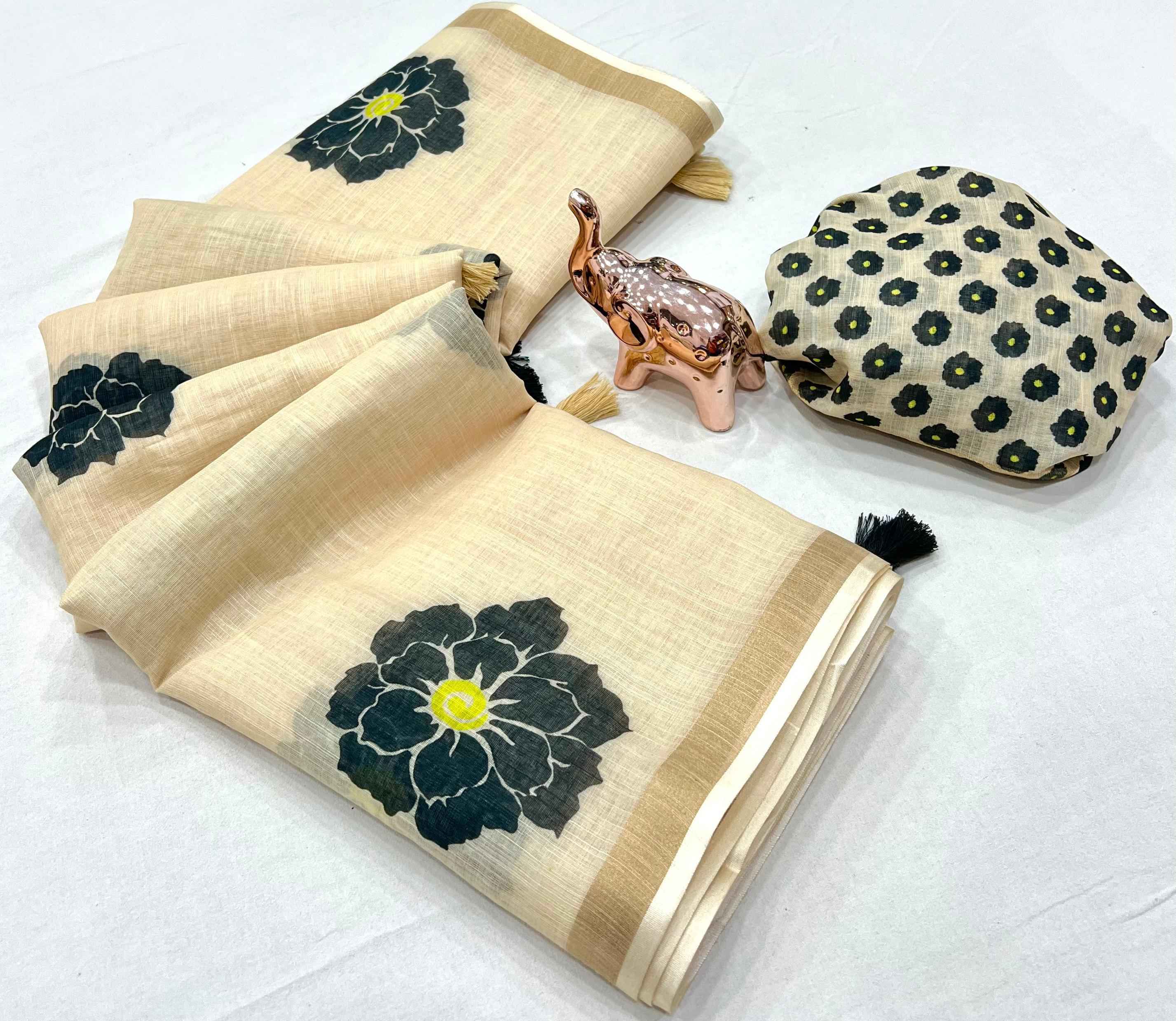 SOFT LINEN DIGITAL FLOWER PRINTED SAREE AT WHOLESALE PRICE