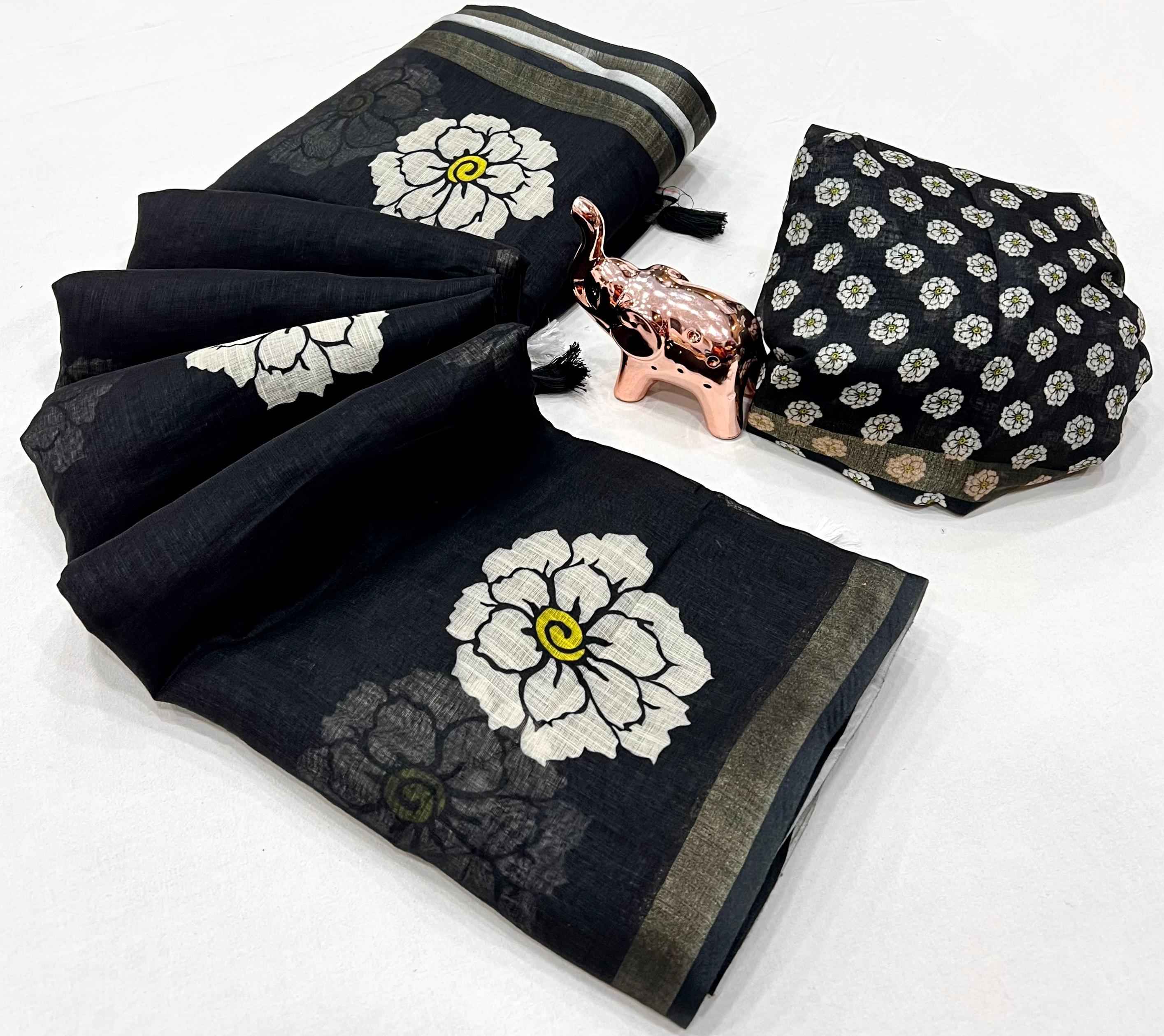 SOFT LINEN DIGITAL FLOWER PRINTED SAREE AT WHOLESALE PRICE